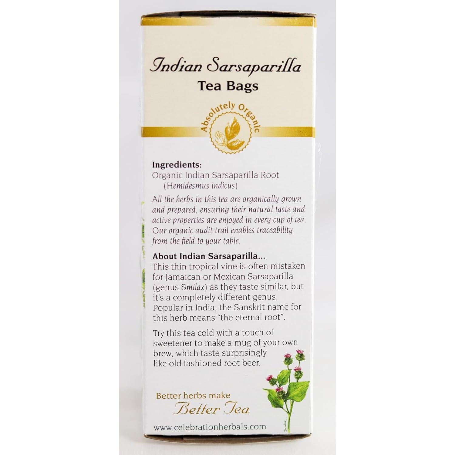 Té de raíz de sarsaparilla orgánico Celebration Herbals 24 bolsas