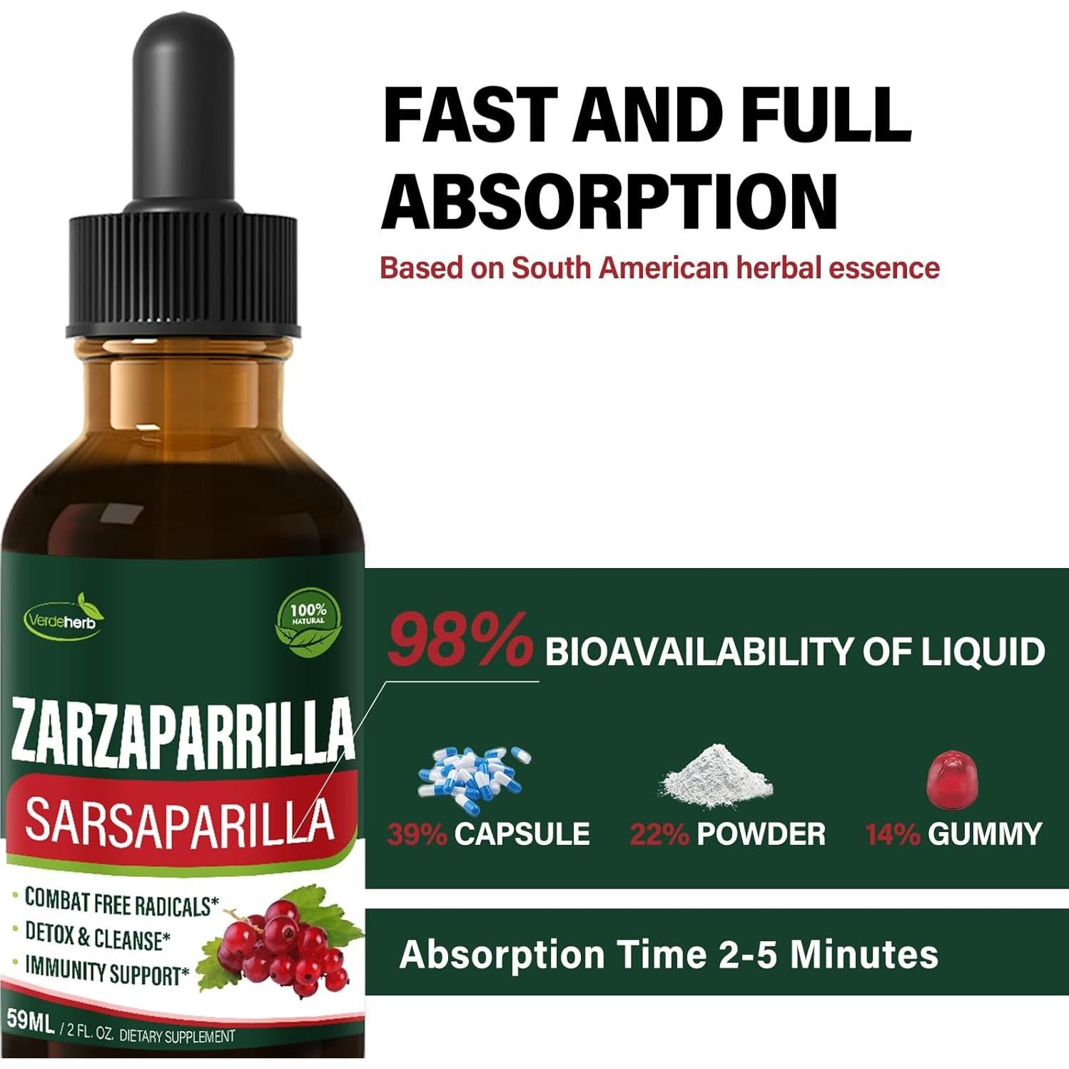 Extracto de Raíz de Zarzaparrilla Verdeherb 59 ml - Detox y Apoyo Inmunológico