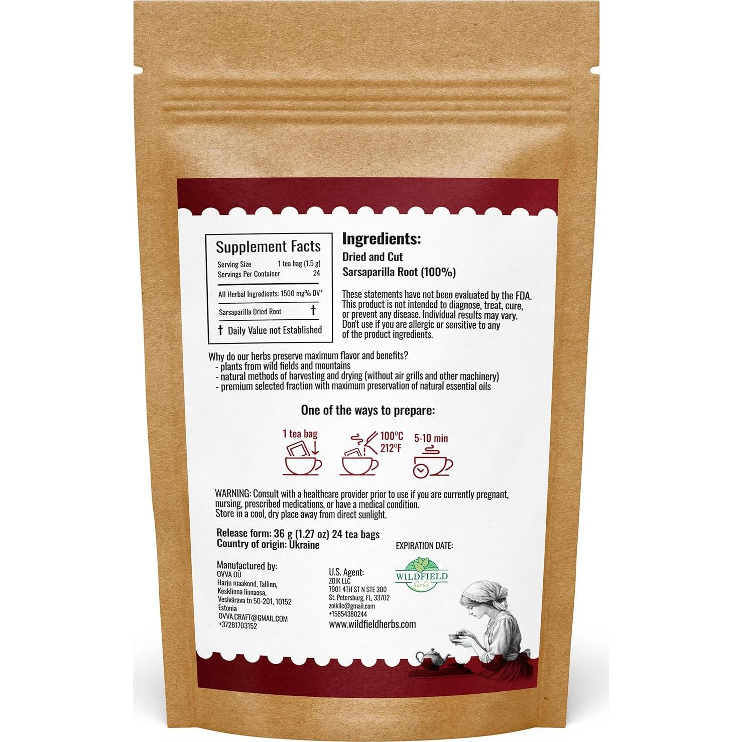Té Herbal Raíz de Zarzaparella OVVA 24 Bolsas 1.5g