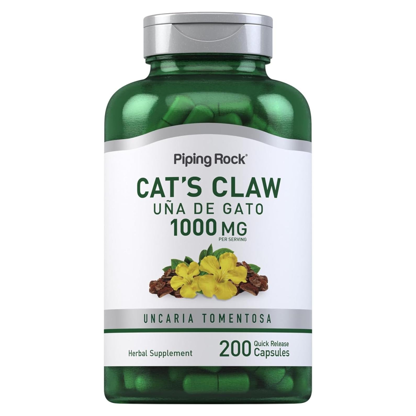 Cápsulas de Una de Gato Piping Rock 1000mg - 200 Unidades - Sin OGM