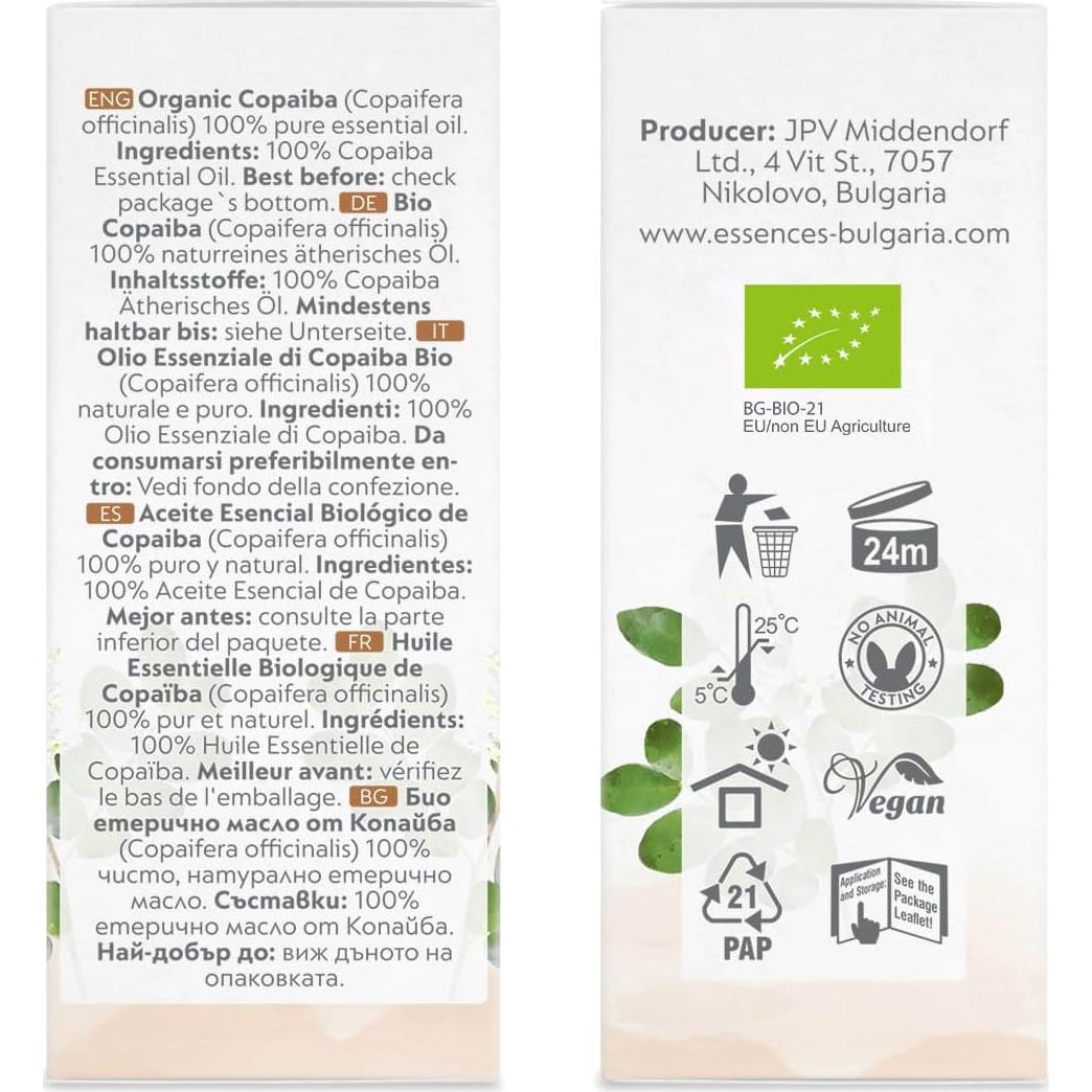 Aceite Esencial de Copaiba Orgánico Essences Bulgaria 10ml Puro