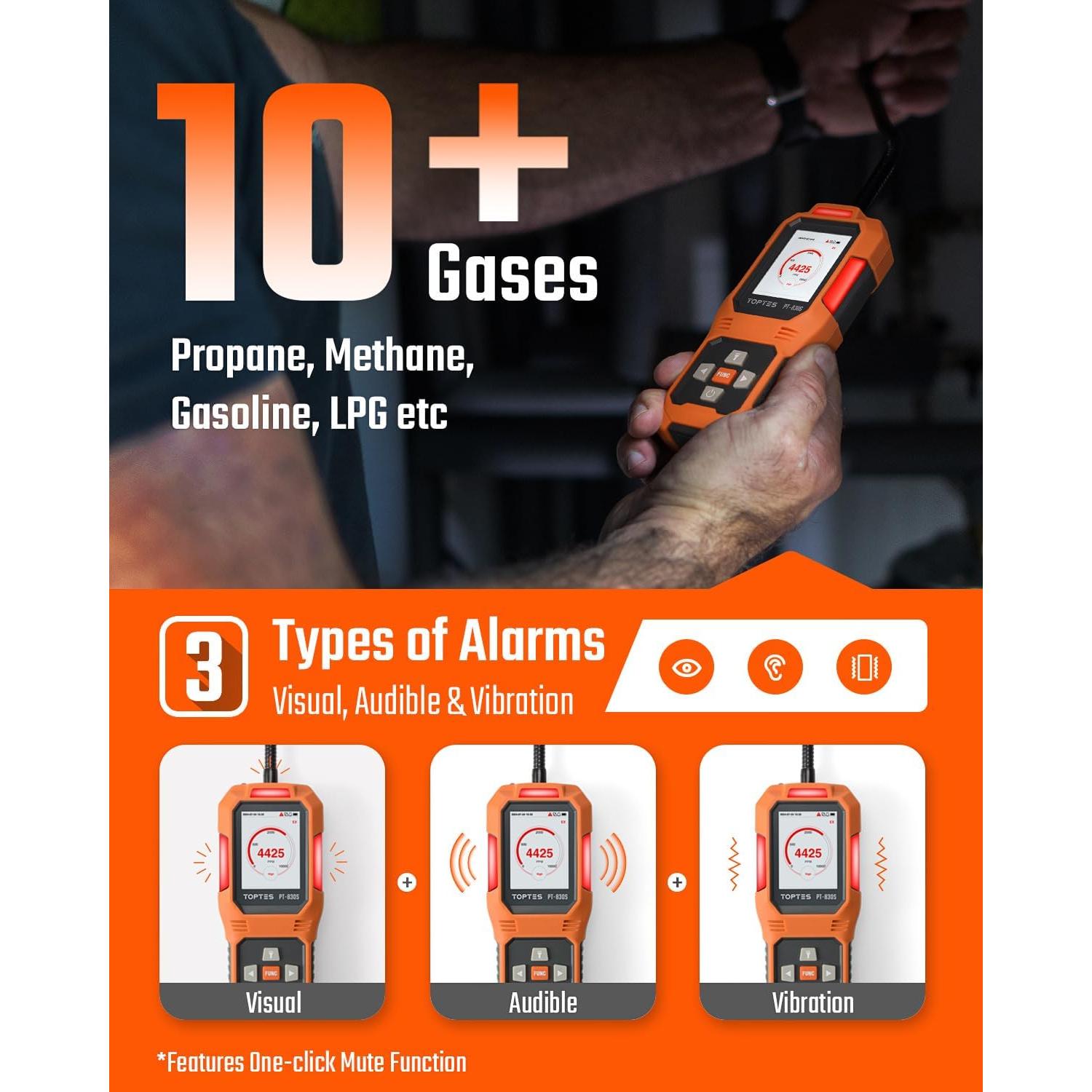 Detector de Fugas de Gas TOPTES PT-830S con Sonda Flexible 37cm