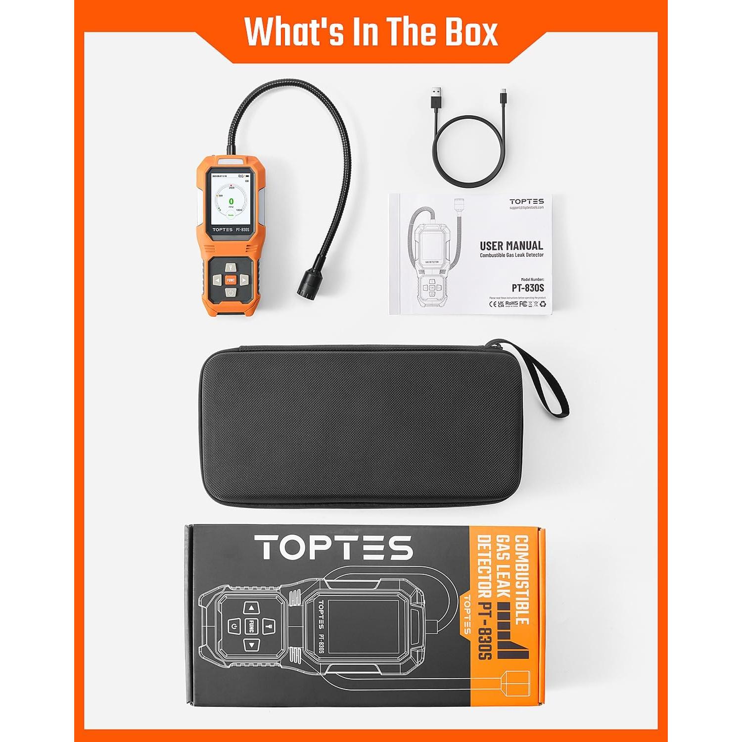 Detector de Fugas de Gas TOPTES PT-830S con Sonda Flexible 37cm