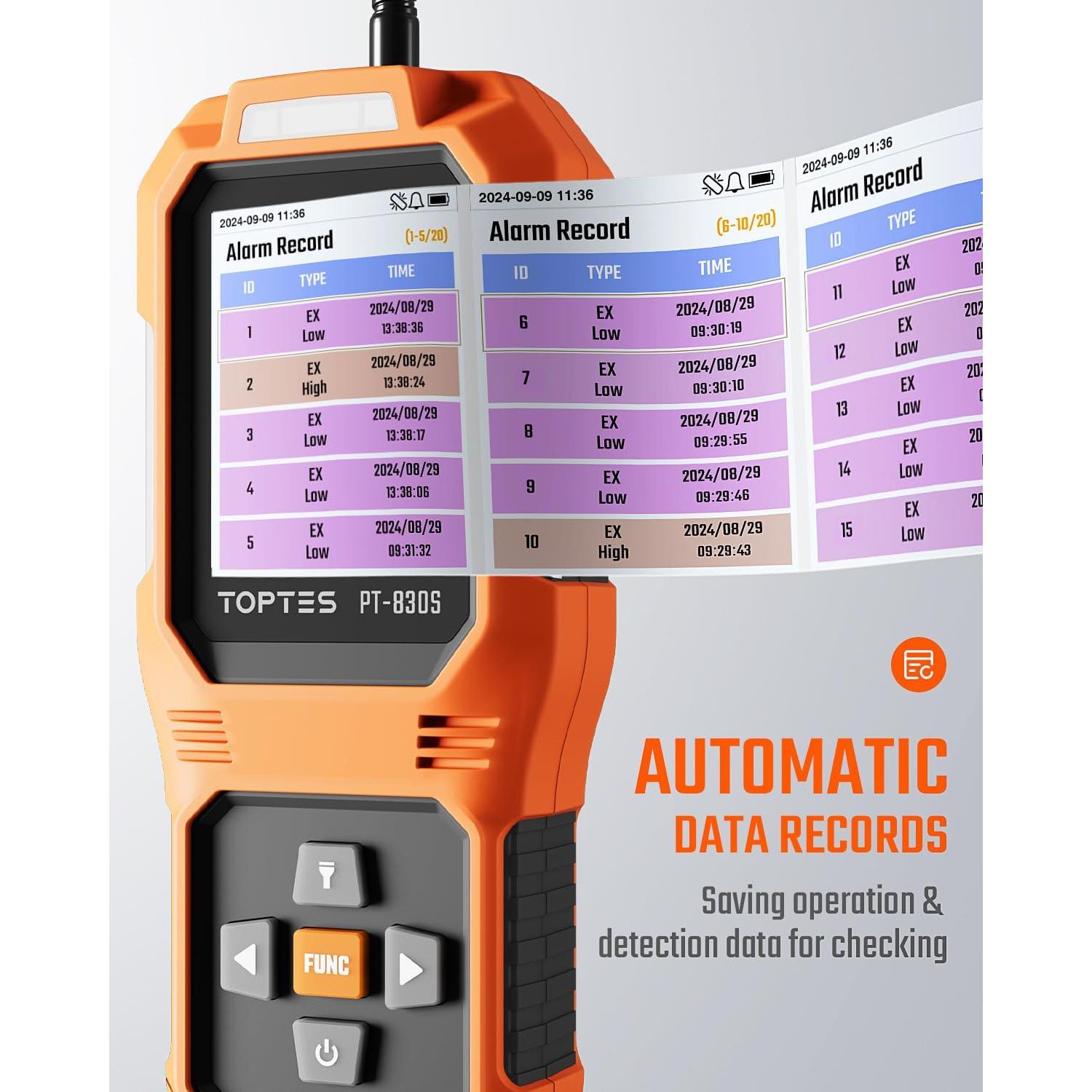 Detector de Fugas de Gas TOPTES PT-830S con Sonda Flexible 37cm