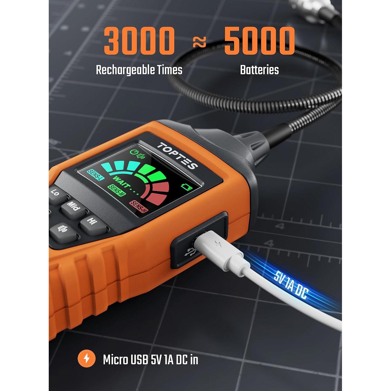Detector de Fugas de Gas TOPTES PT520A+ Recargable 43.5 cm