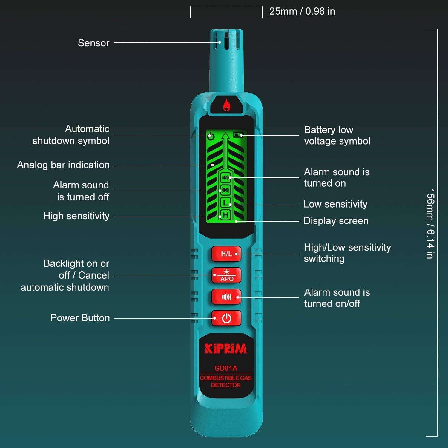 Detector de Fugas de Gas Natural Kiprim GD01A con Alarma
