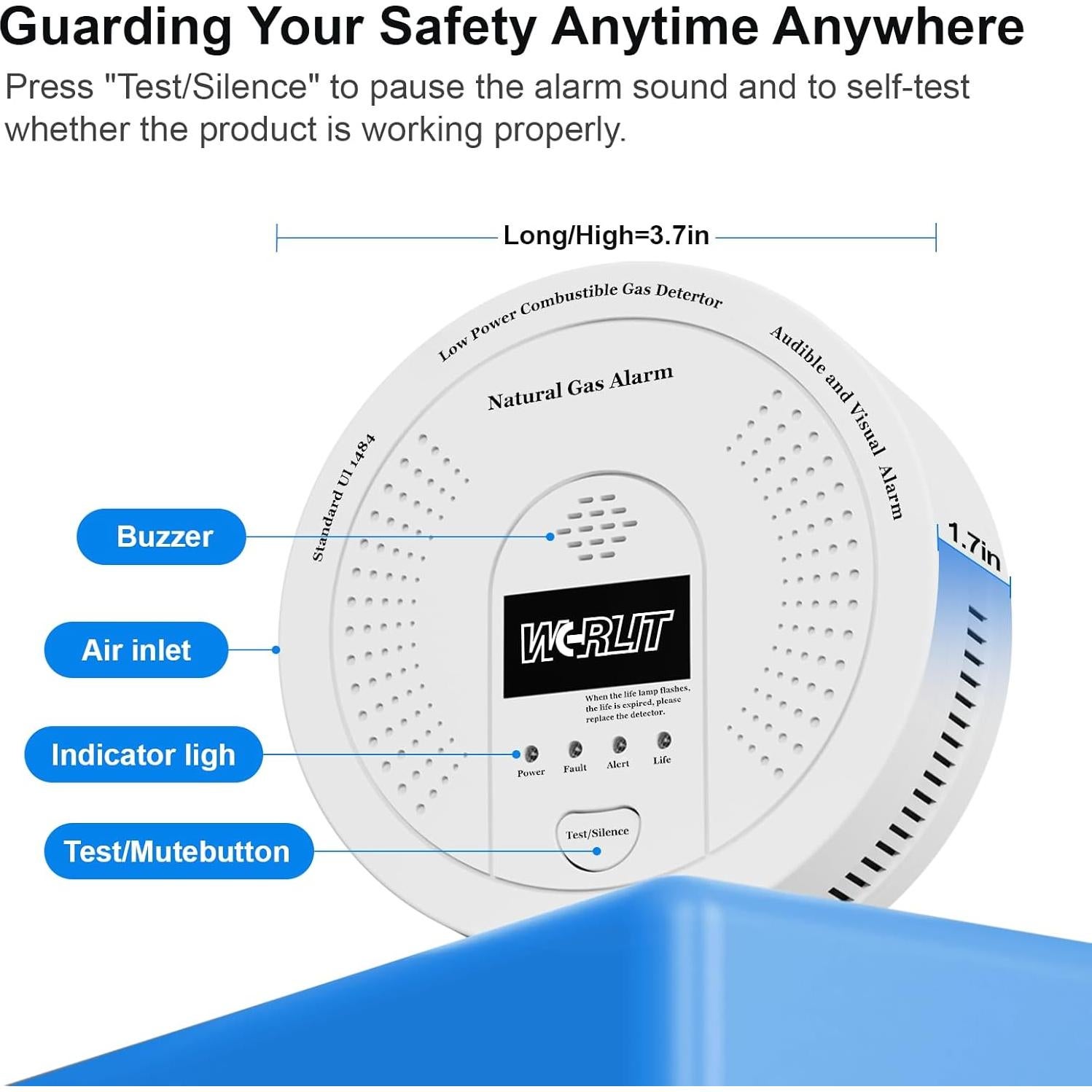 Detector de Gas Natural WGRLIT D730 - Alarma 85dB y Luz LED