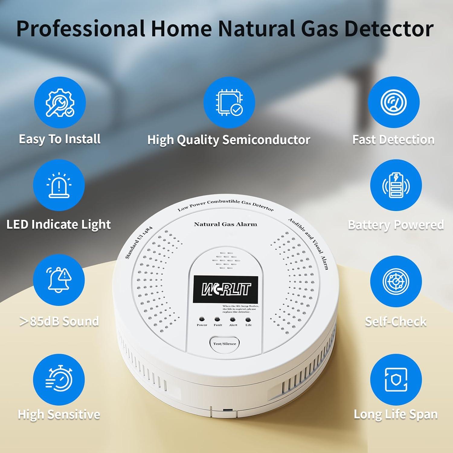Detector de Gas Natural WGRLIT D730 - Alarma 85dB y Luz LED