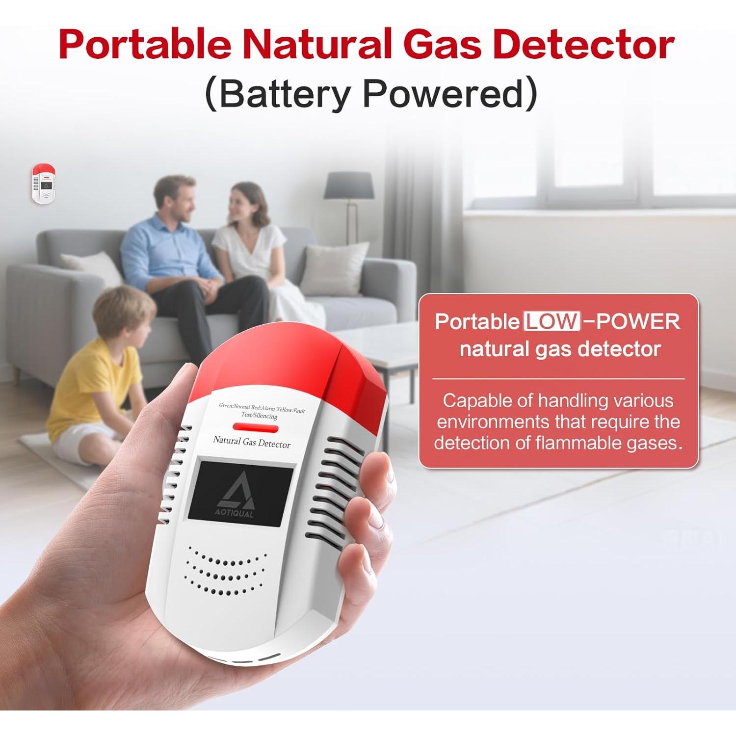 Detector de Gas Natural AOTIQUAL 203 - Alarma Portátil LED