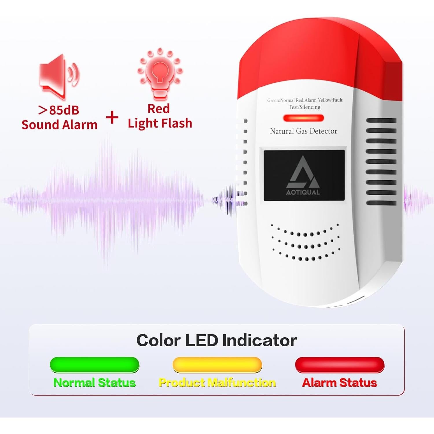 Detector de Gas Natural AOTIQUAL 203 - Alarma Portátil LED