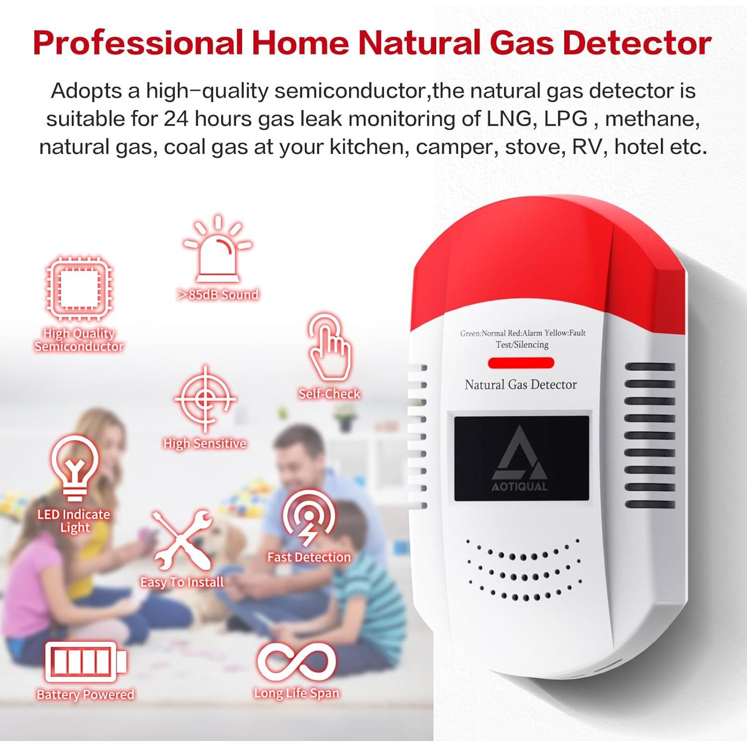 Detector de Gas Natural AOTIQUAL 203 - Alarma Portátil LED