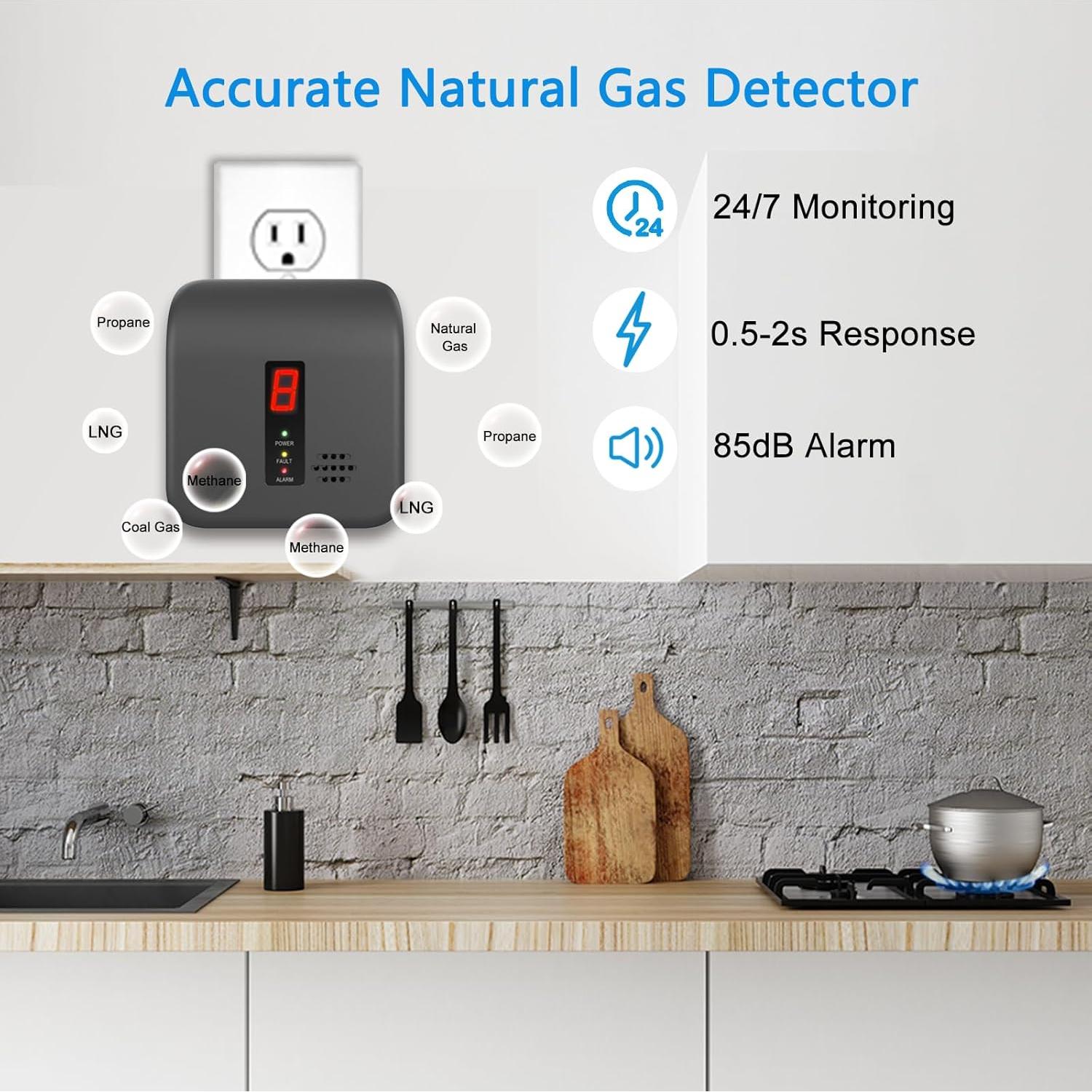 Detector de Gas Natural Leakbee Y401, Alarma 85dB, Negro