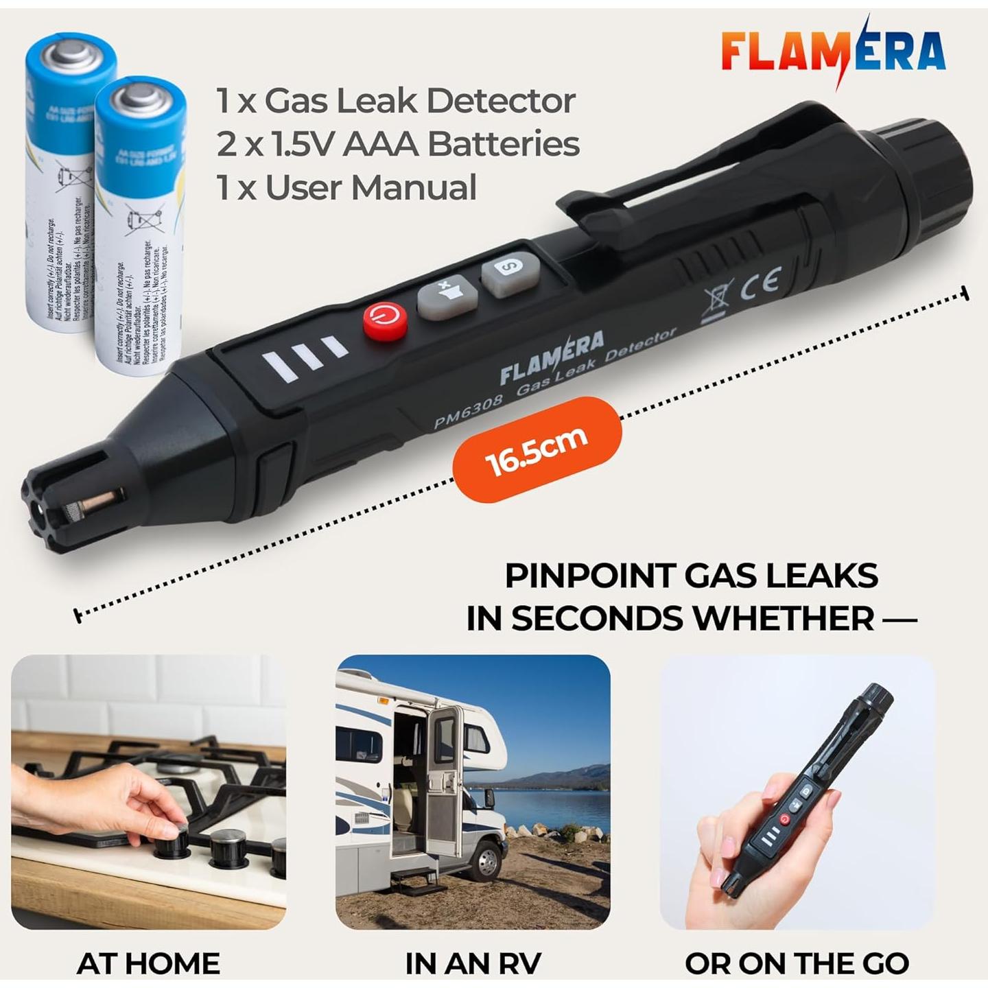 Detector de Fugas de Gas Flamera Portátil con Alarma Visual y Auditiva