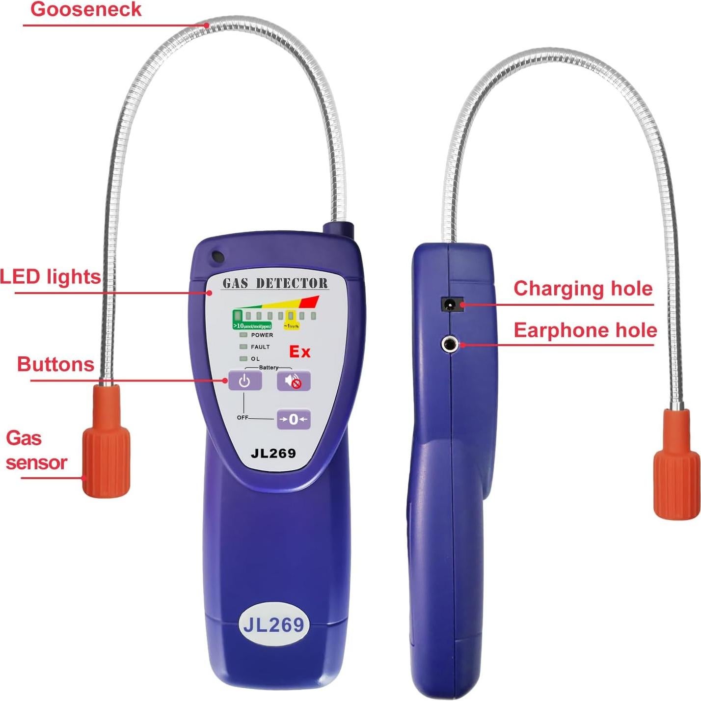 Detector de Fugas de Gas WeGoIOT JL269 Portátil Recargable