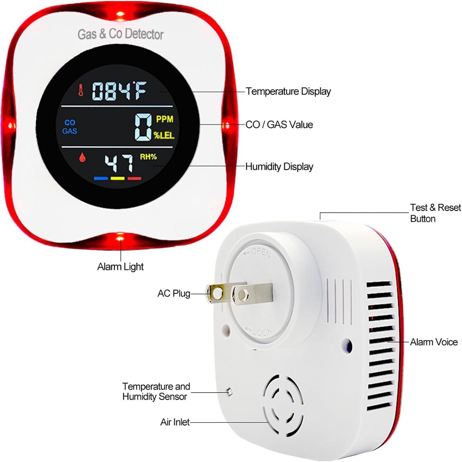 2 Detectores de Gas y Monóxido de Carbono FLUNGSKY 4-en-1