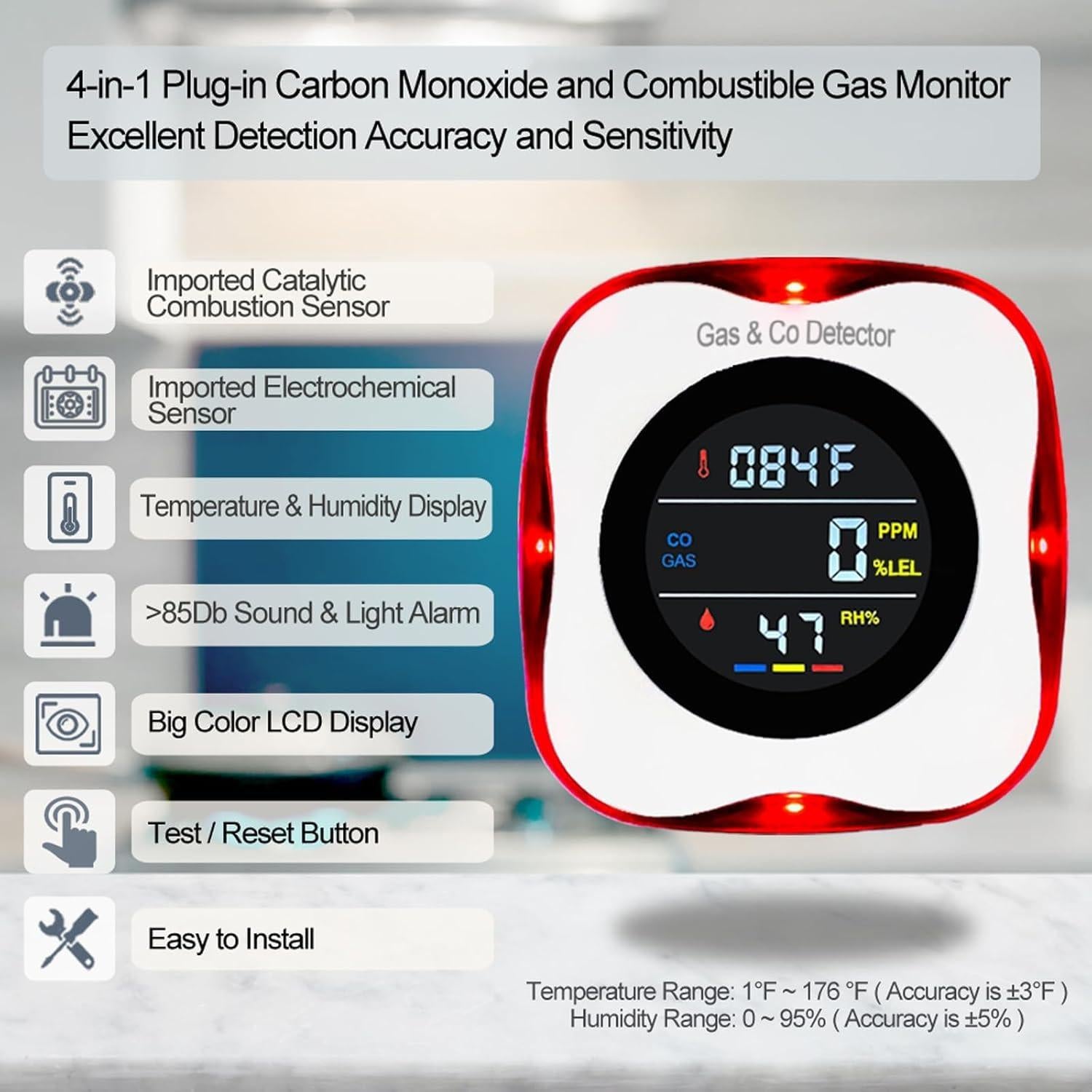 2 Detectores de Gas y Monóxido de Carbono FLUNGSKY 4-en-1