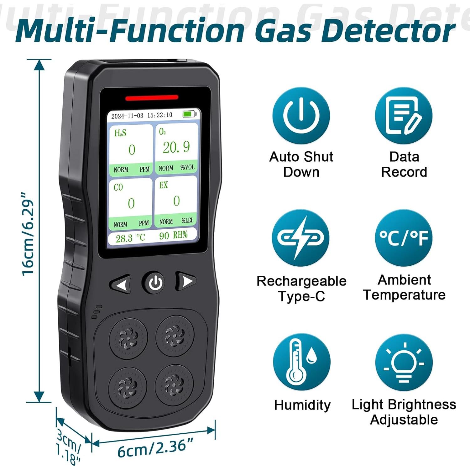 Detector de Gas Multi Gas ZYKYCX ZY-G4 4 en 1 Recargable