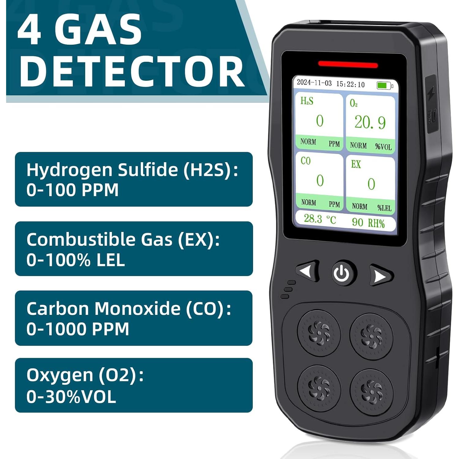 Detector de Gas Multi Gas ZYKYCX ZY-G4 4 en 1 Recargable
