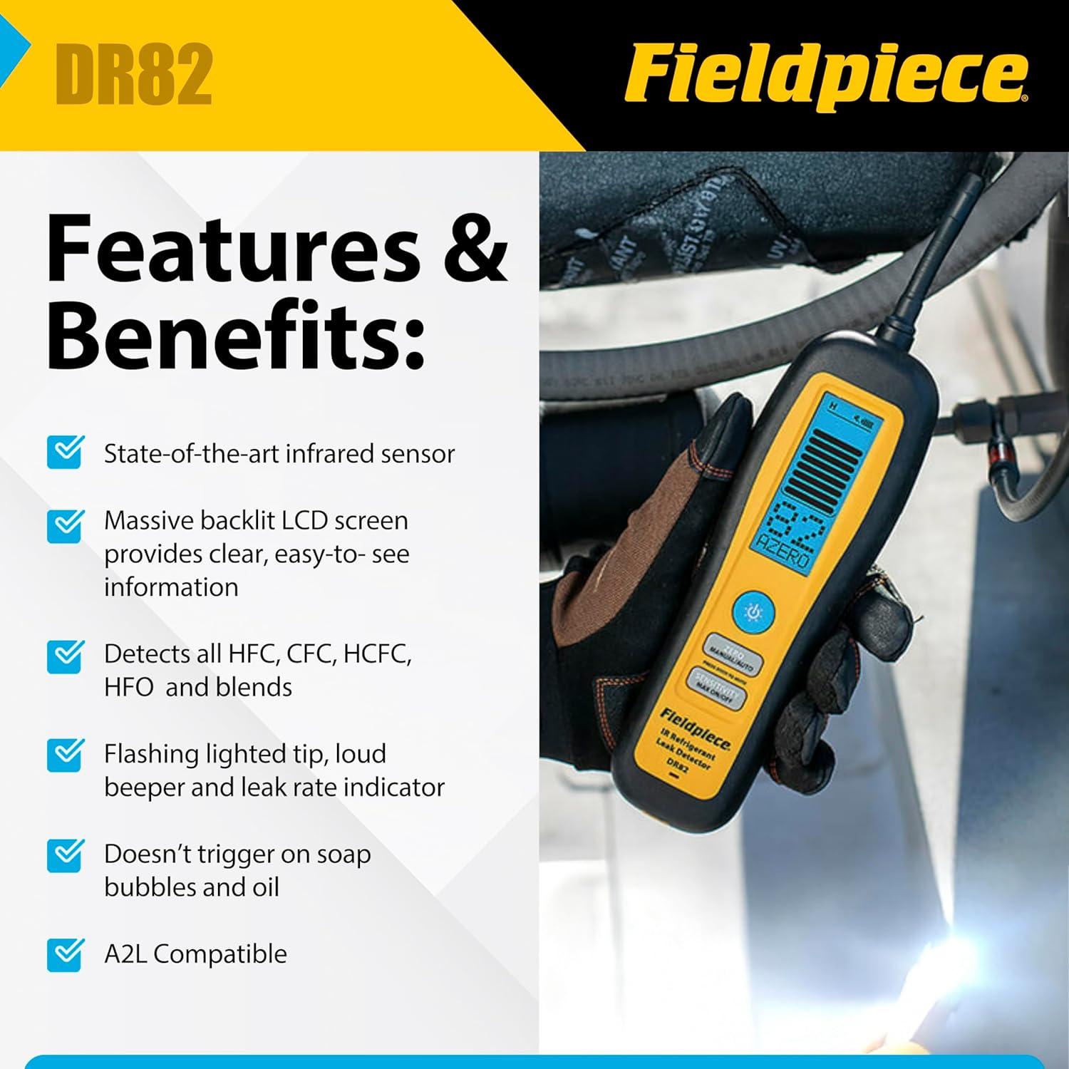Detector de Fugas de Refrigerante Infrarrojo Fieldpiece DR82 - Ultra-Sensible con Pantalla LCD
