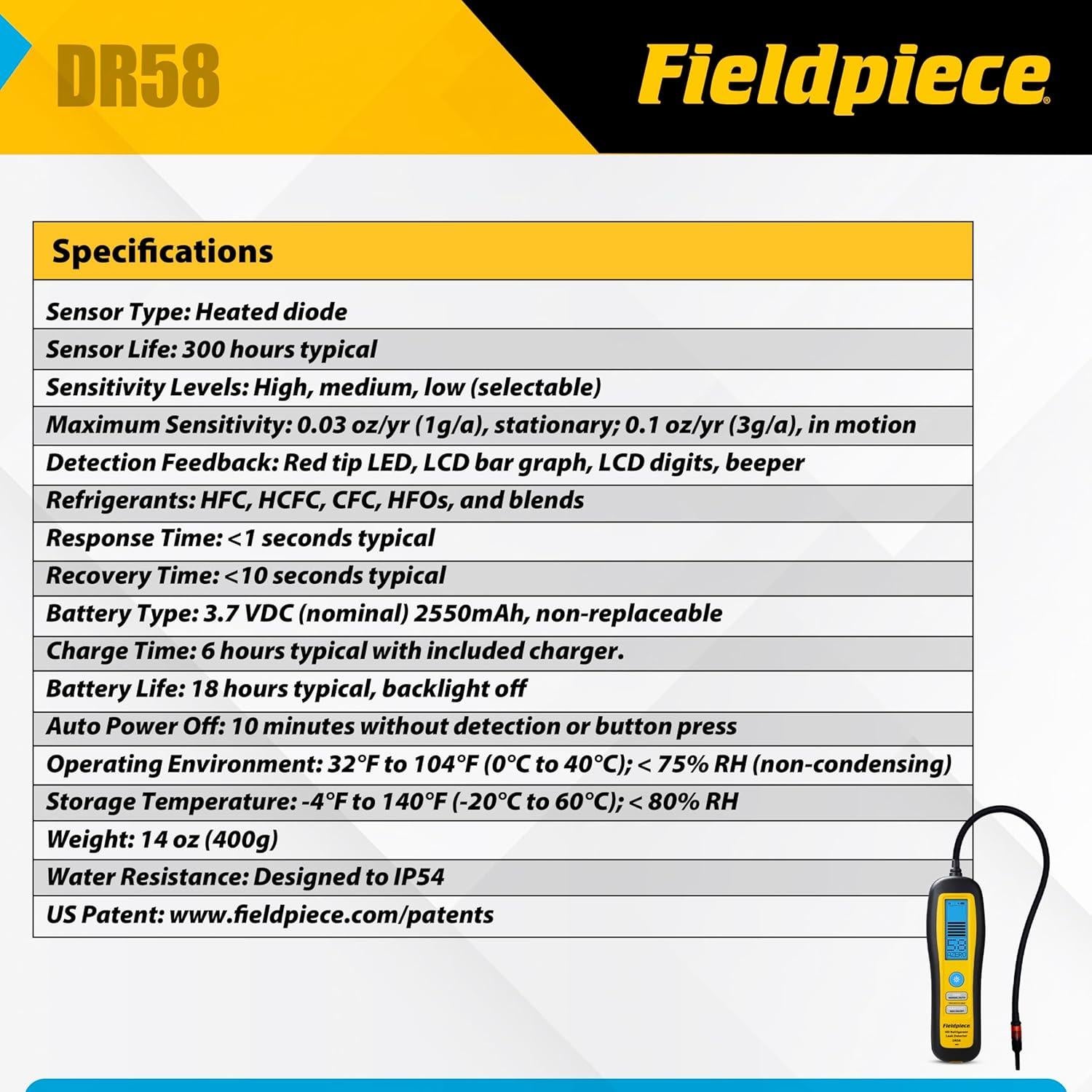 Detector de Fugas de Refrigerante Fieldpiece DR58 - Ultra-Sensible