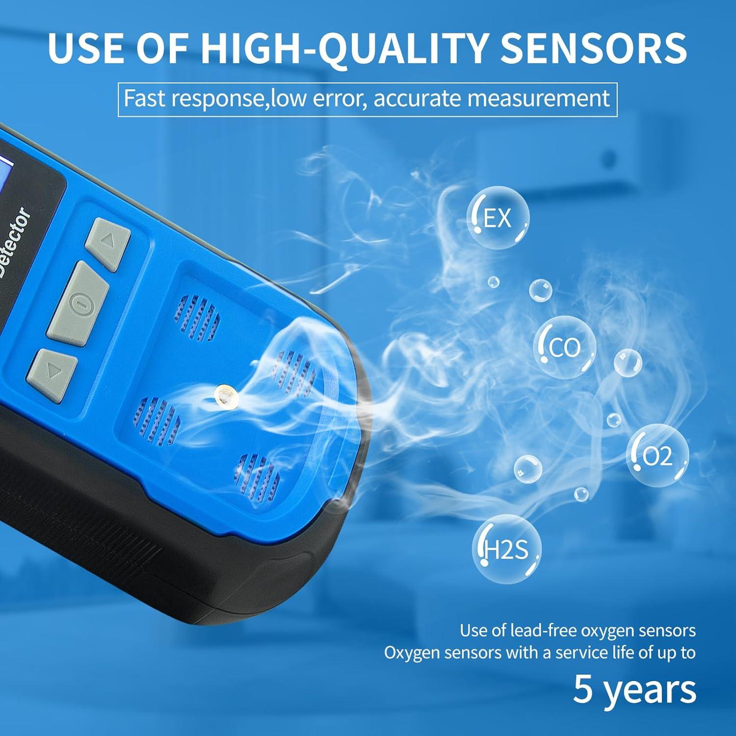 Detector de Gas Yfwsrecinoe 4 Gases Recargable LCD Azul