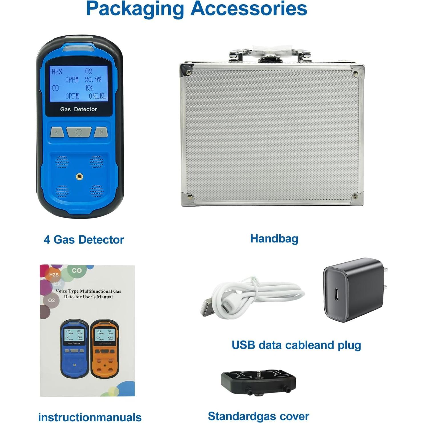 Detector de Gas Yfwsrecinoe 4 Gases Recargable LCD Azul