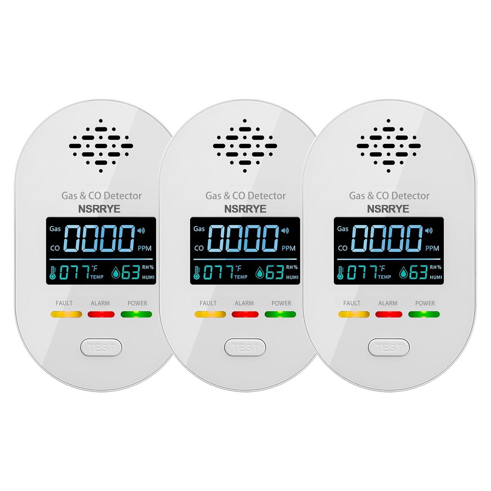 Paquete de 3 Detectores de Monóxido de Carbono Nsrrye 4-en-1