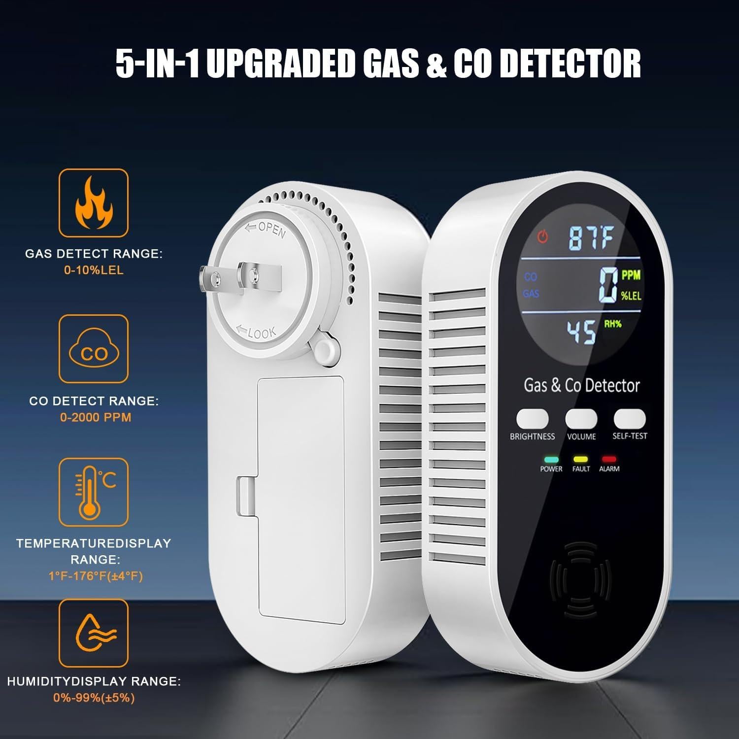 Detector de Gas y Monóxido de Carbono FLUNGSKY 5 en 1