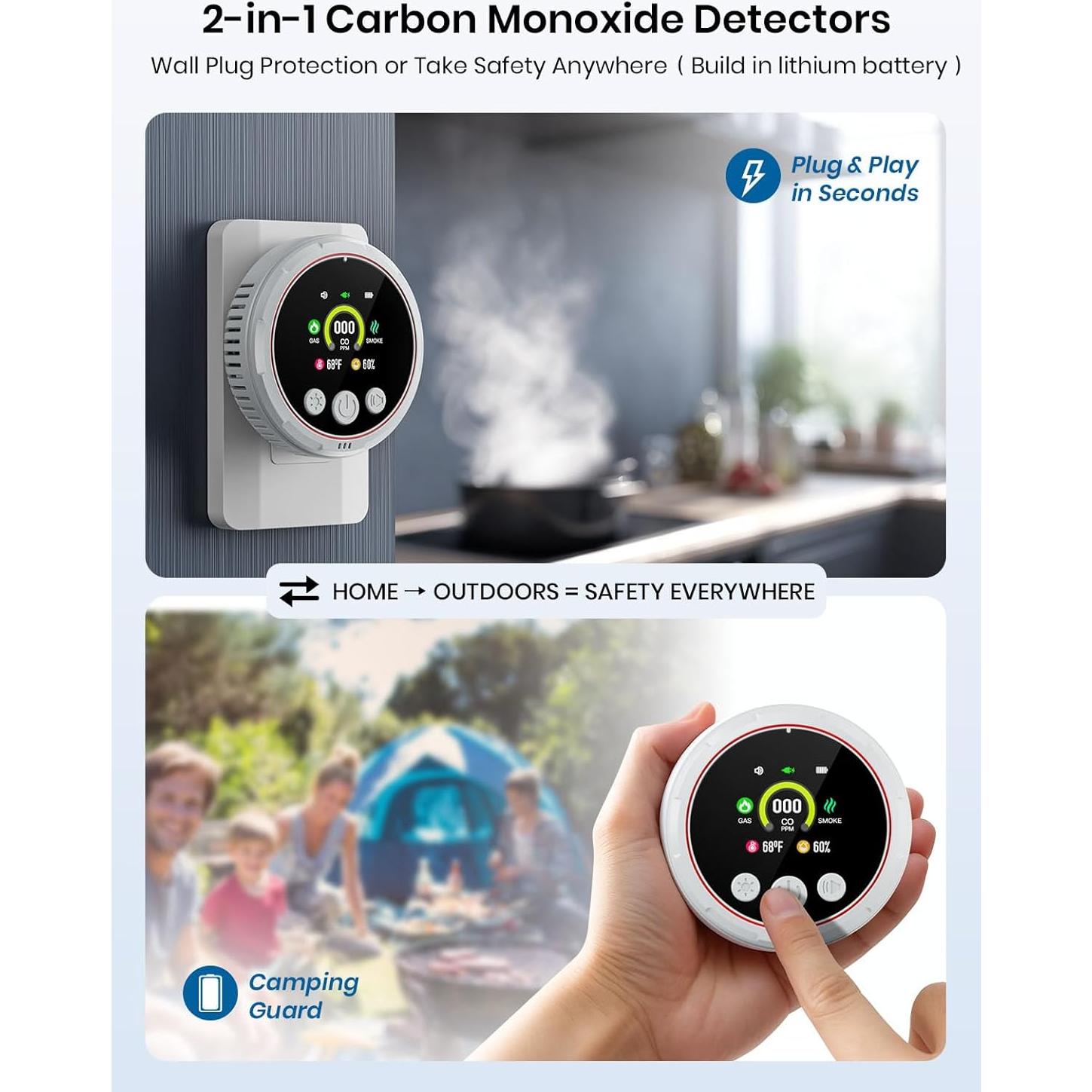 Detector de Monóxido de Carbono 5-en-1 TLMUSE - Humo, Gas, Temp, Humedad