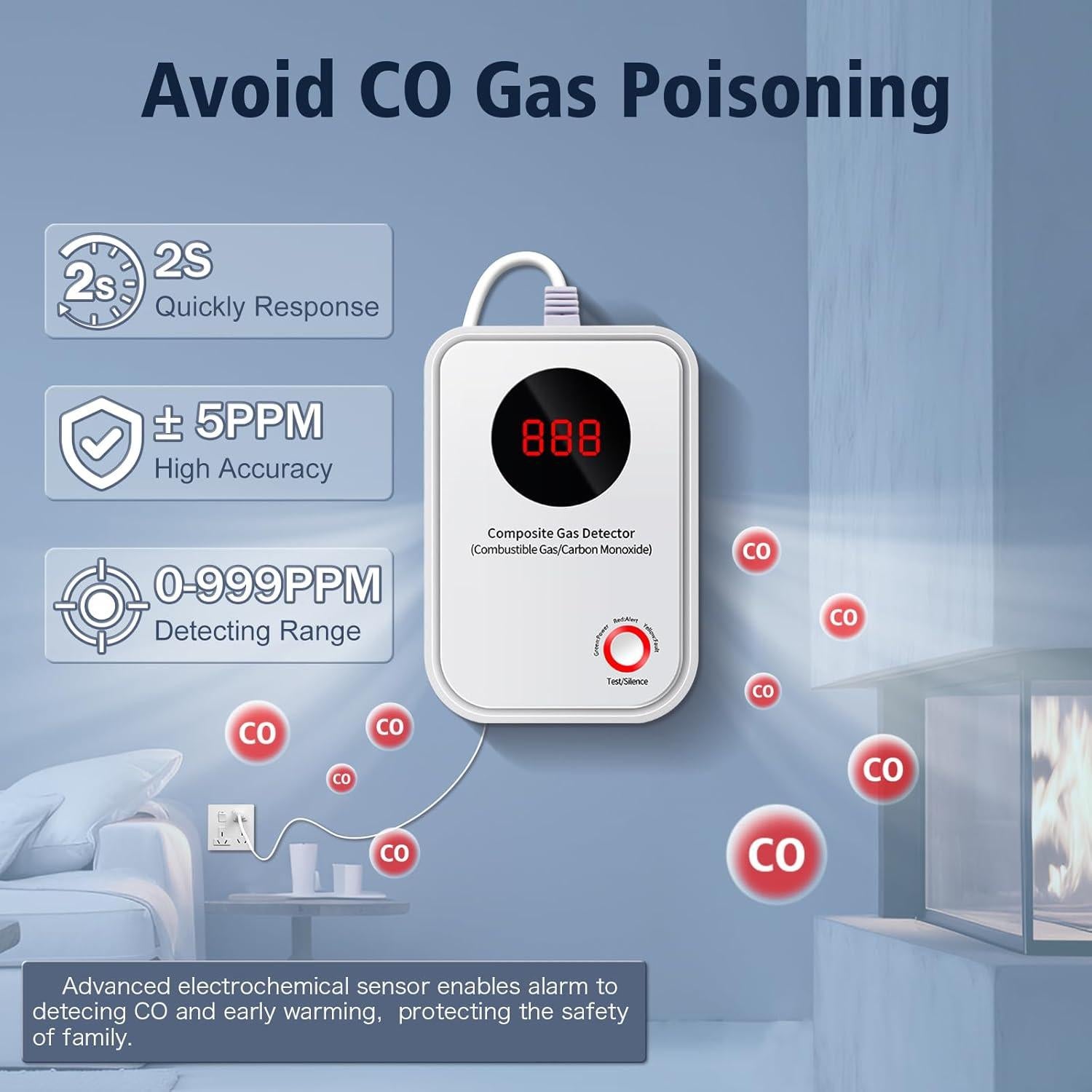 Detector de Monóxido de Carbono y Gas Natural AOTIQUAL G300