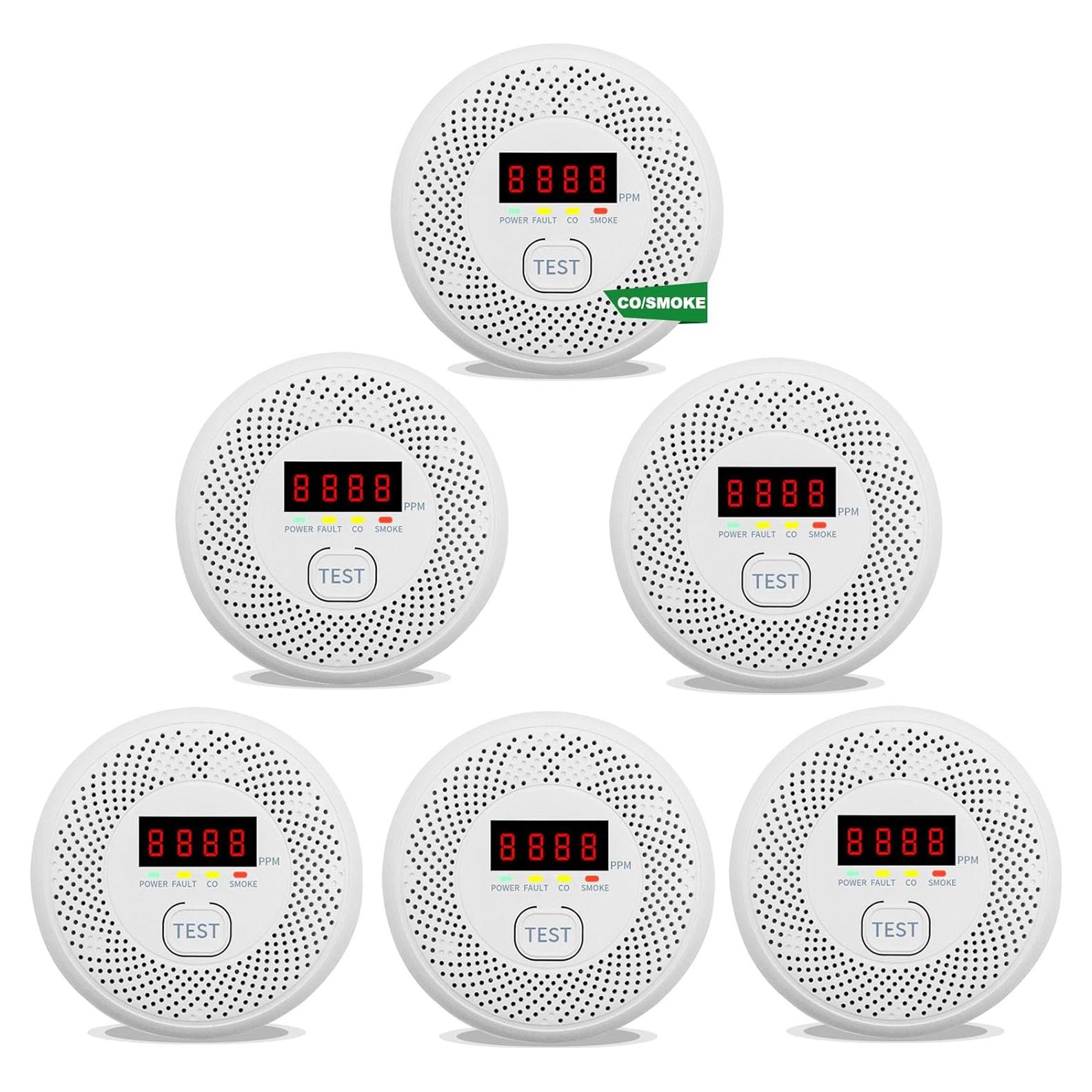 Detector de Monóxido de Carbono y Humo Vzmcov 6 Pack LCD