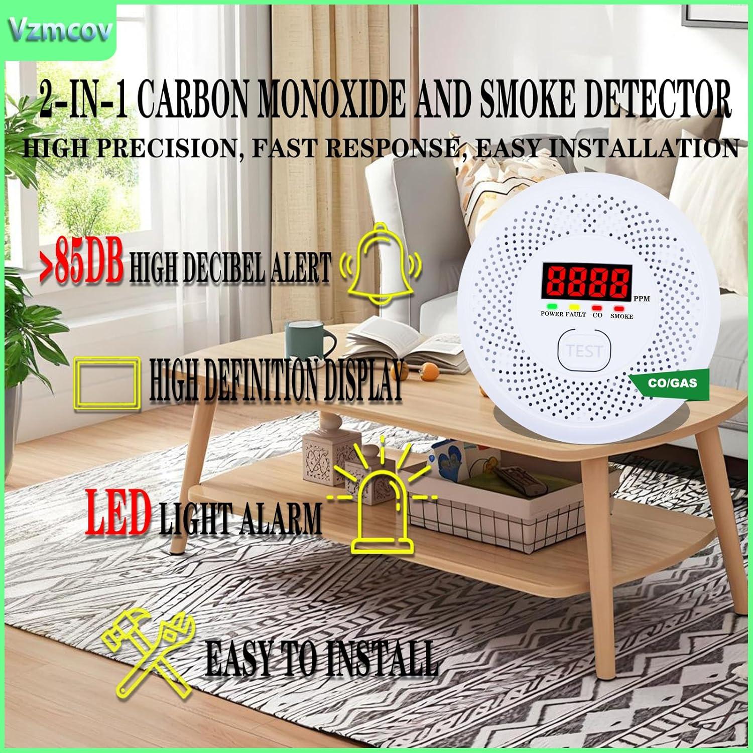 Detector de Monóxido de Carbono y Humo Vzmcov 6 Pack LCD