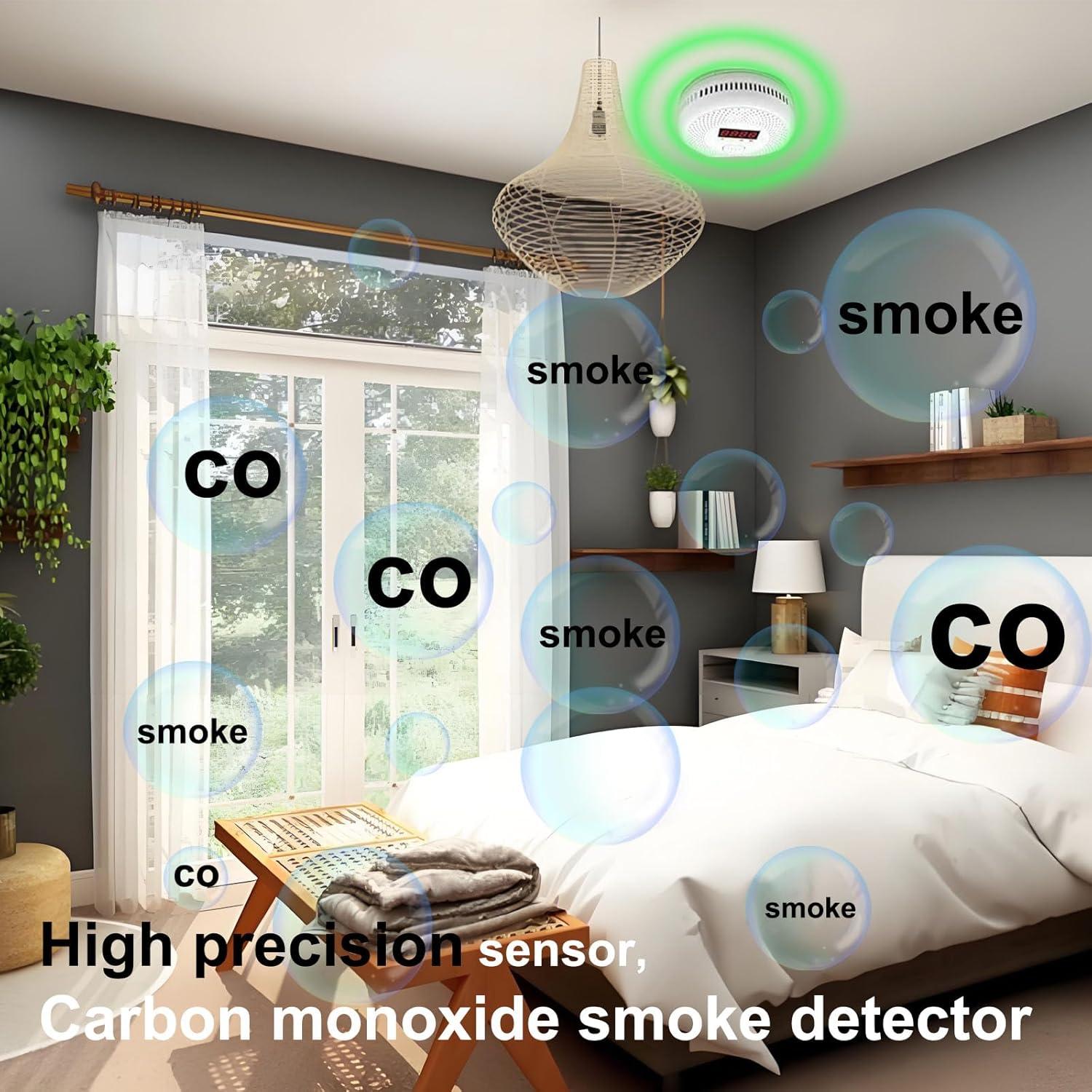 Detector de Monóxido de Carbono y Humo Vzmcov 6 Pack LCD