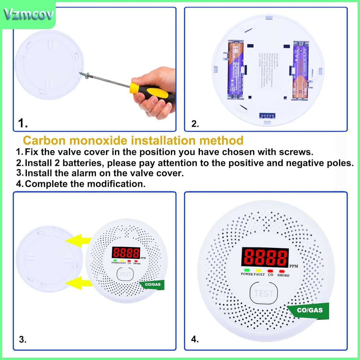 Detector de Monóxido de Carbono y Humo Vzmcov 6 Pack LCD