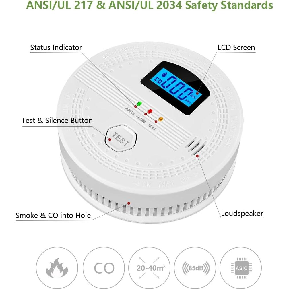 Detector de Humo y Monóxido de Carbono AITecSecLfe WJ-SC06