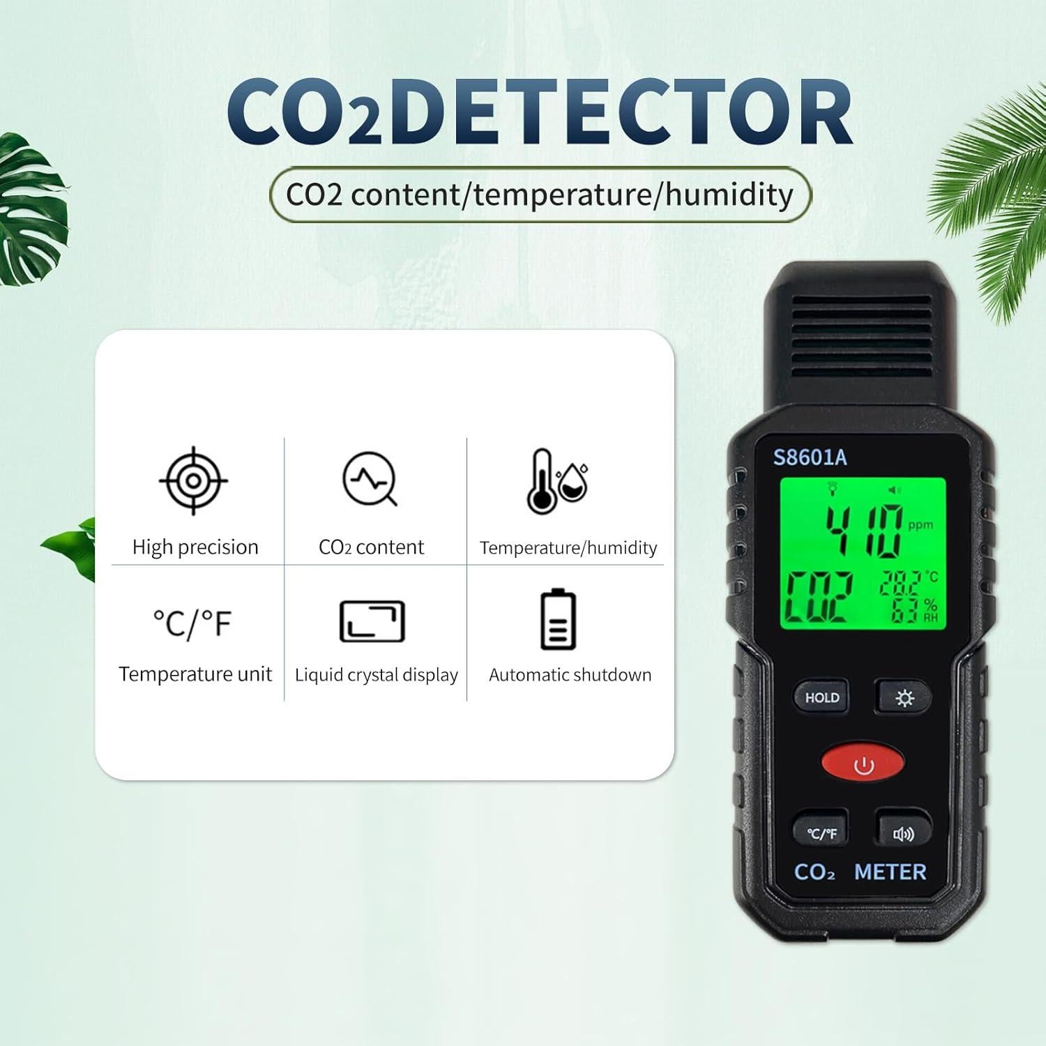 Detector de CO2 Portátil 3 en 1 Metellme - Medidor de Temperatura y Humedad