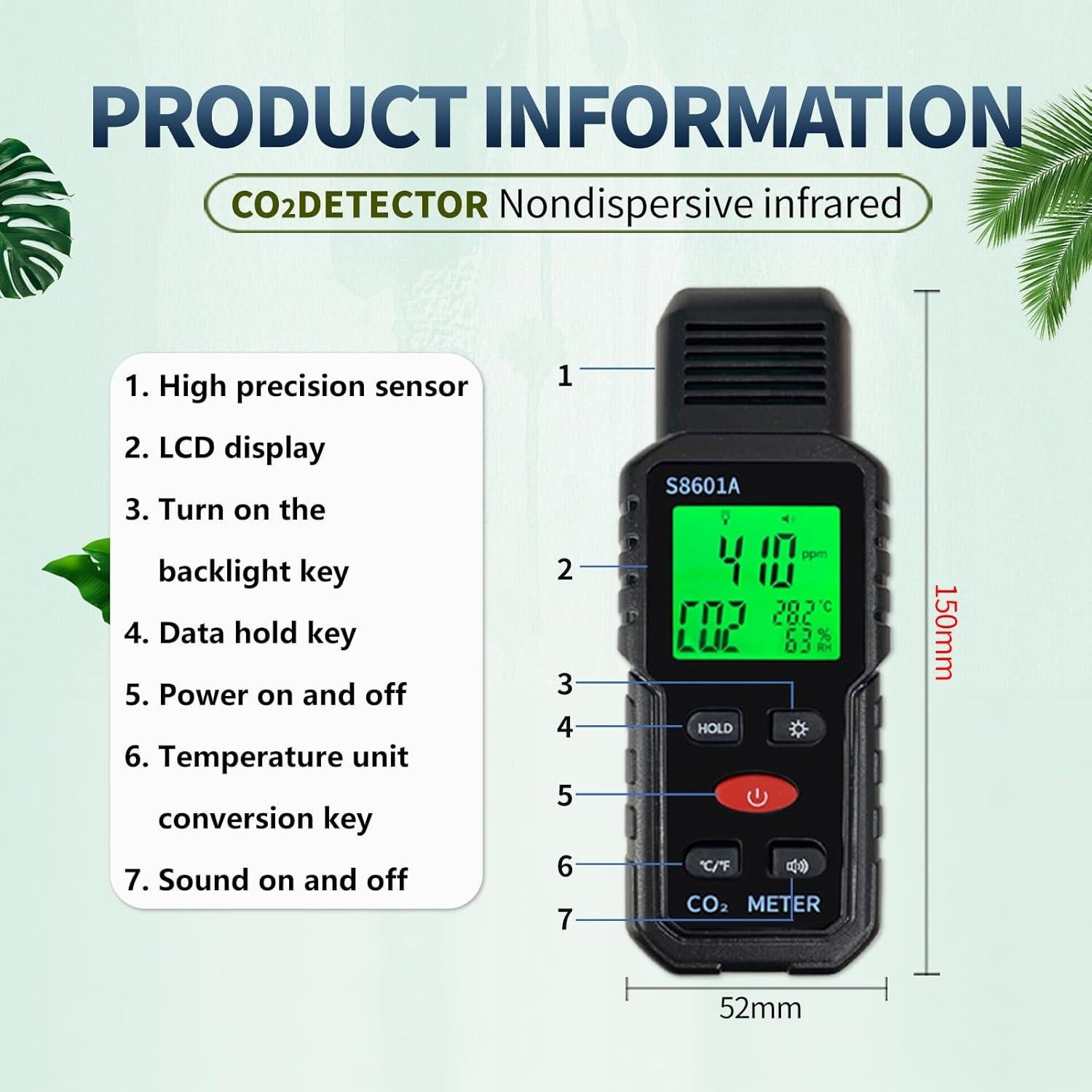 Detector de CO2 Portátil 3 en 1 Metellme - Medidor de Temperatura y Humedad