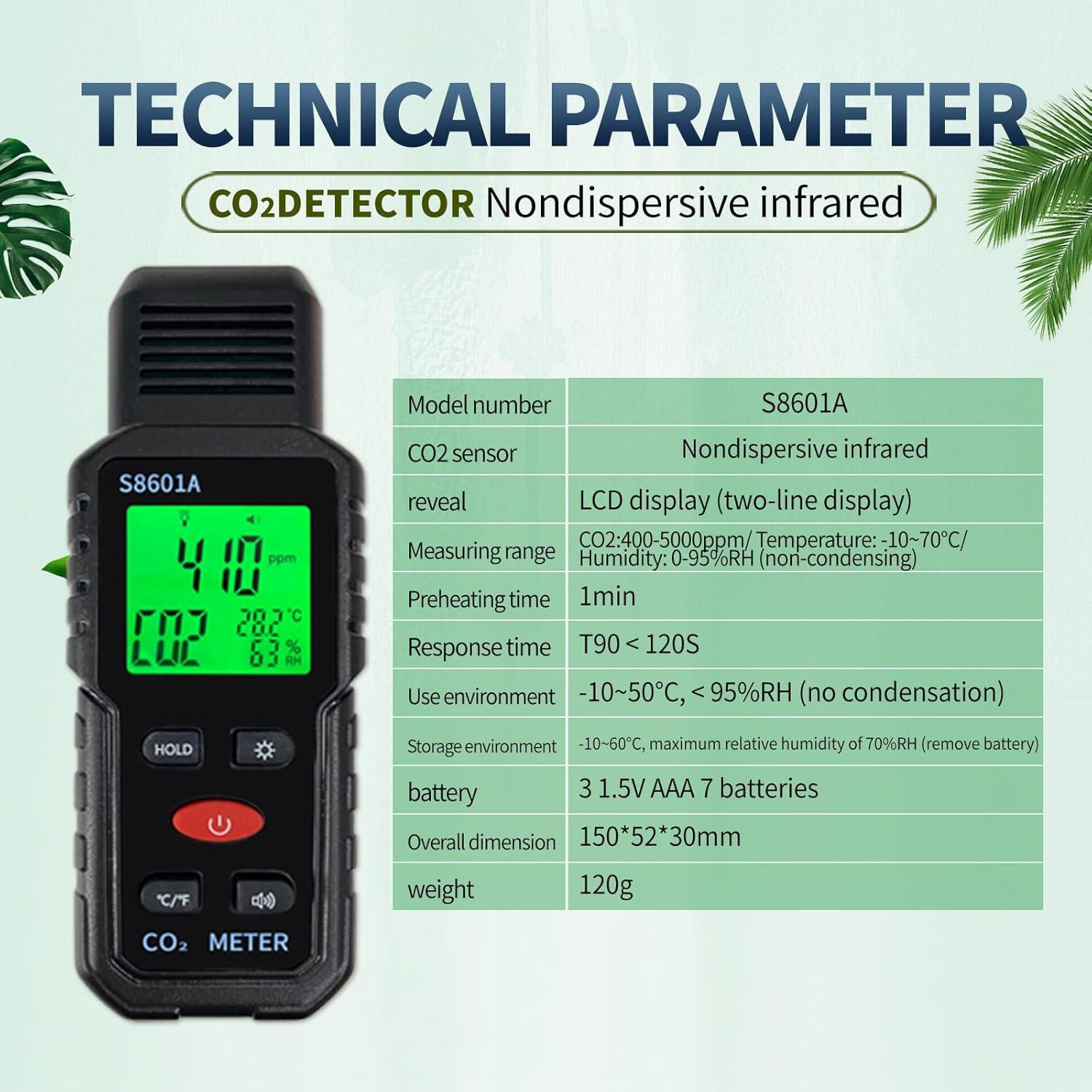 Detector de CO2 Portátil 3 en 1 Metellme - Medidor de Temperatura y Humedad