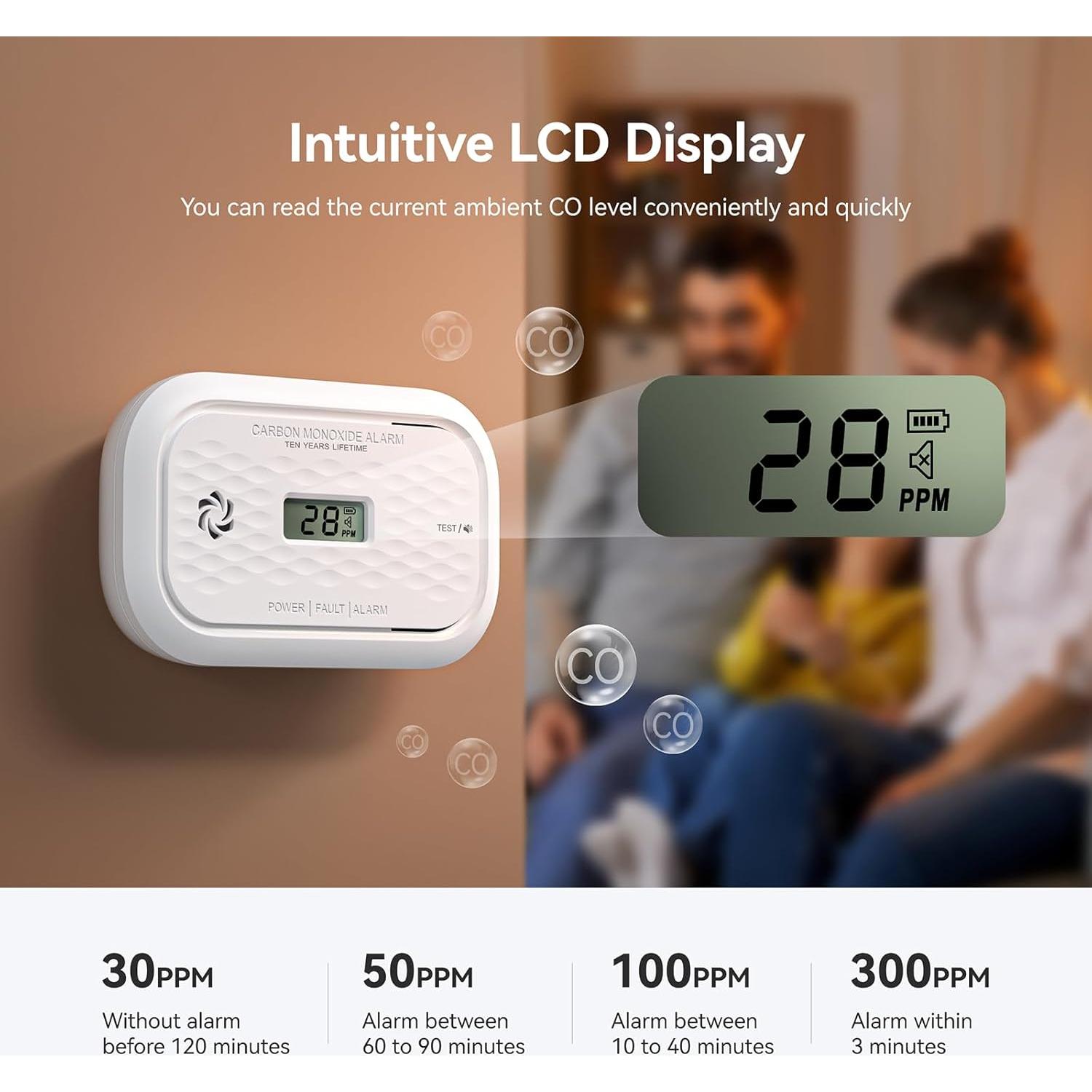 4 Detectores de Monóxido de Carbono Putogesafe con Batería 10 Años