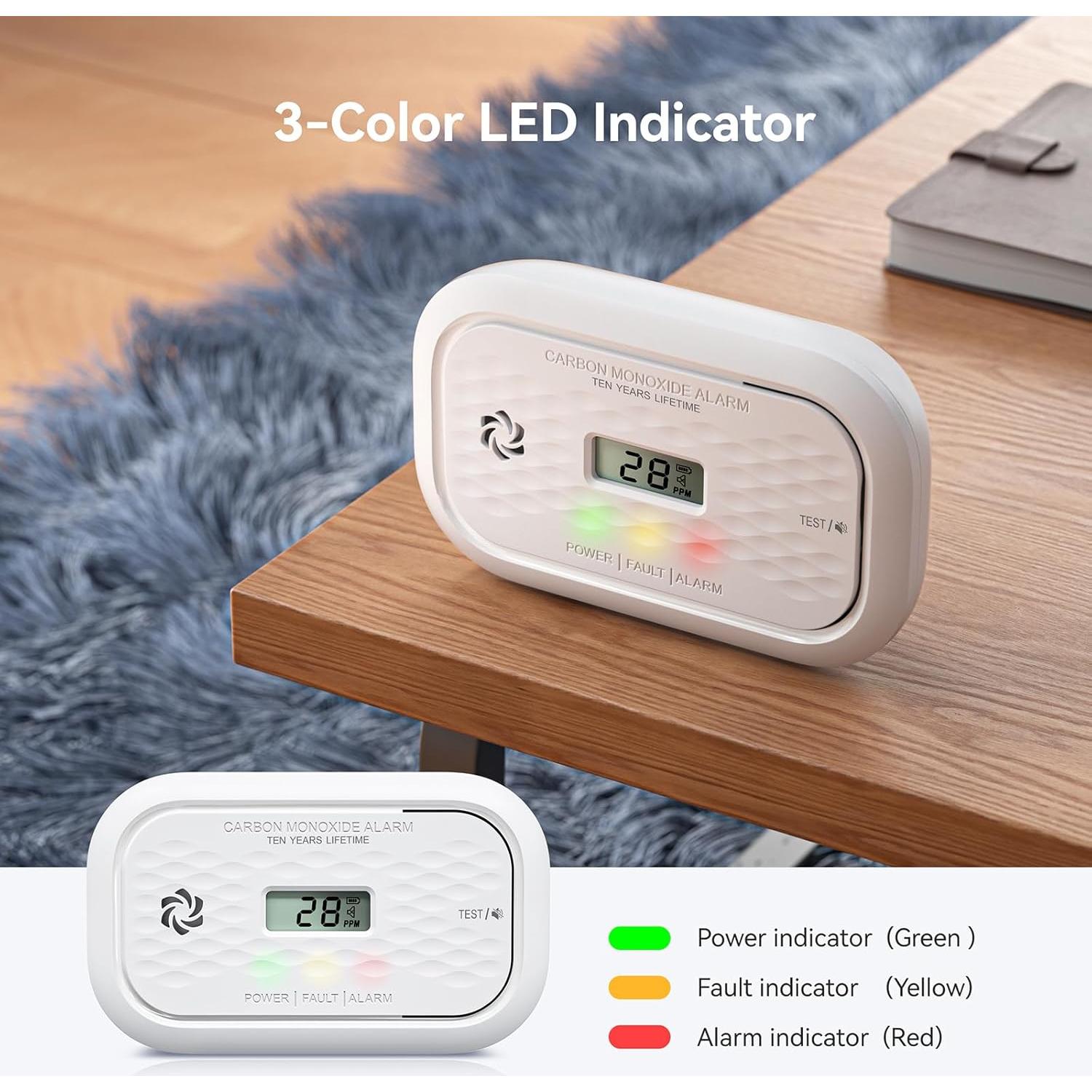 4 Detectores de Monóxido de Carbono Putogesafe con Batería 10 Años