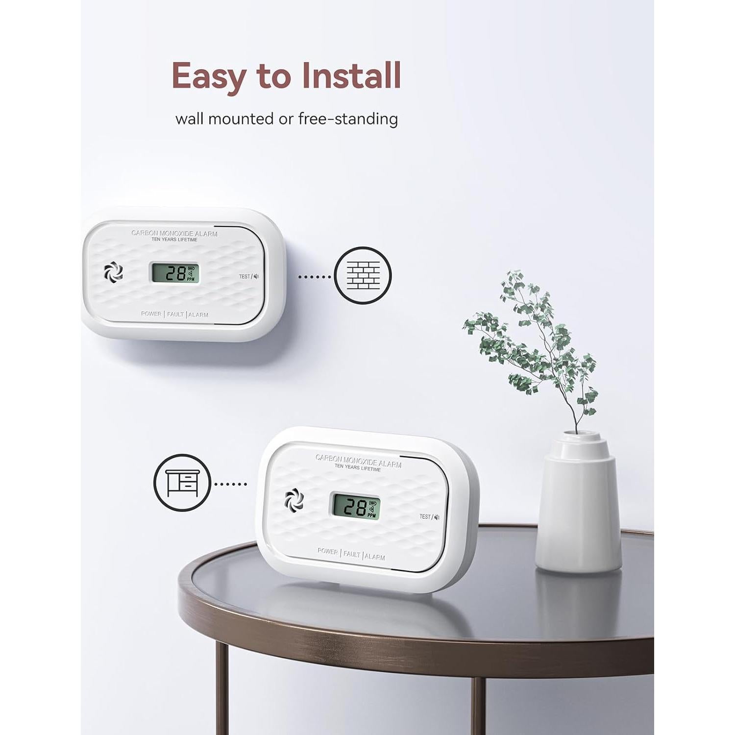 4 Detectores de Monóxido de Carbono Putogesafe con Batería 10 Años