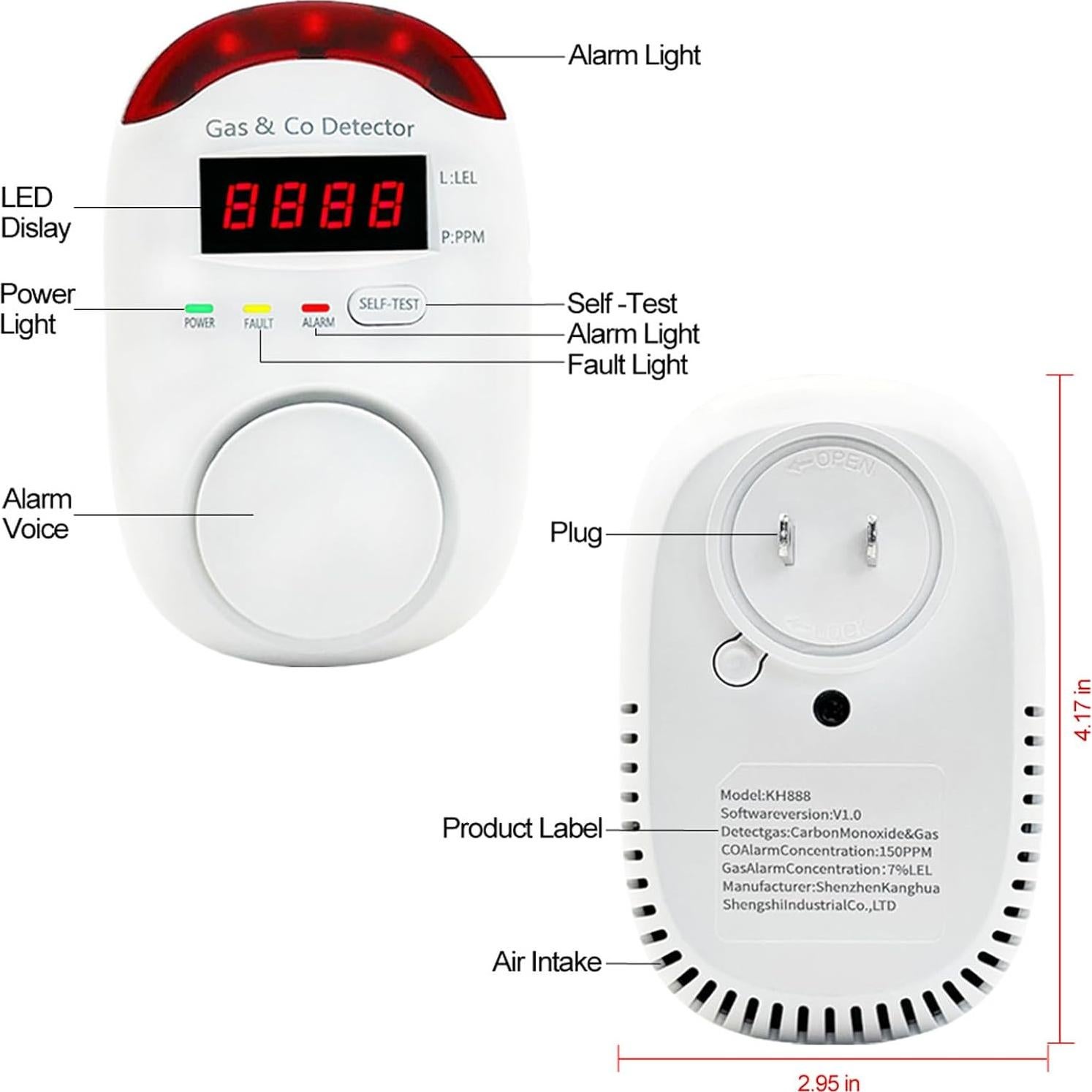 Detector de Gas y Monóxido de Carbono FLUNGSKY 2 en 1