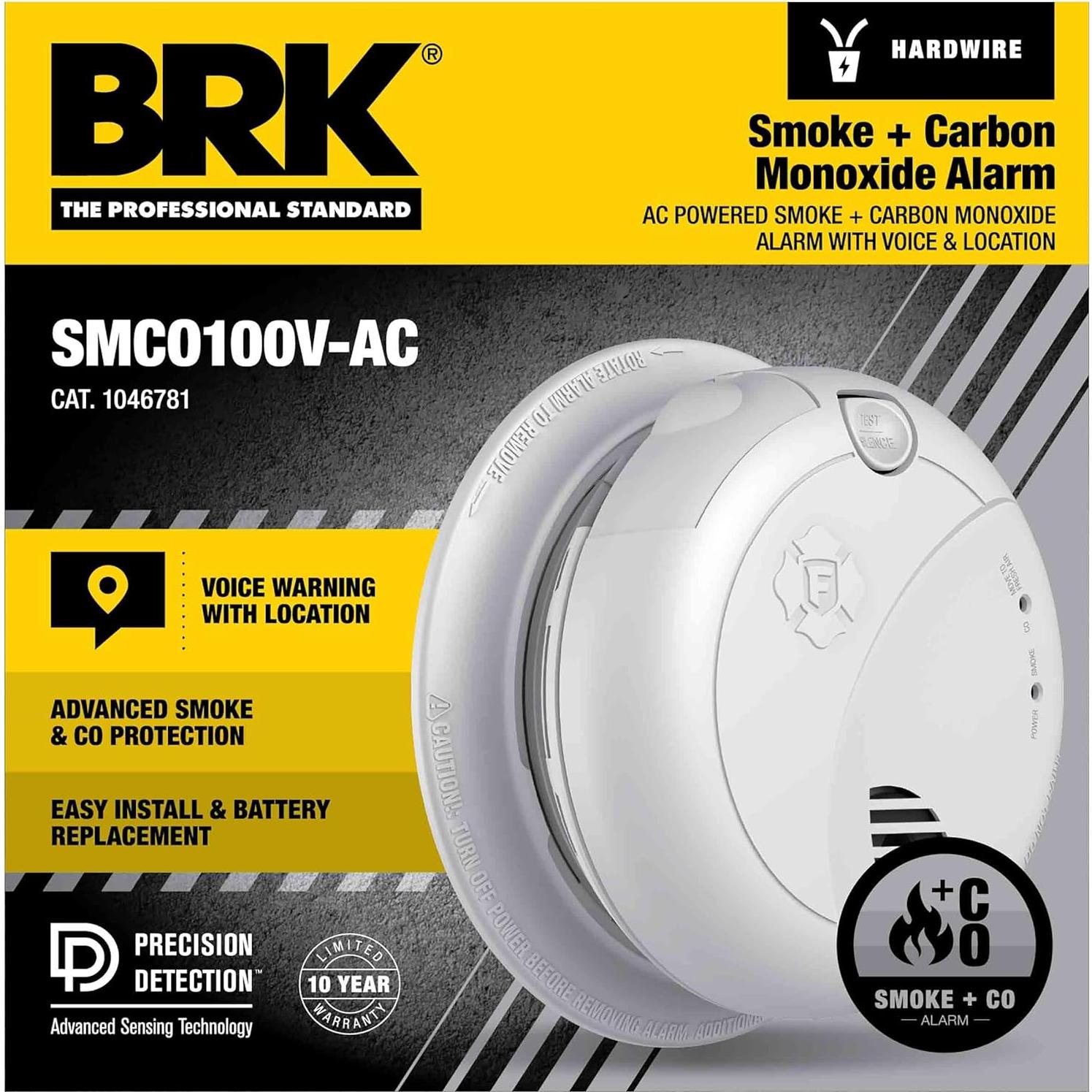 Alarma Combinada de Humo y Monóxido BRK SMCO100V-AC