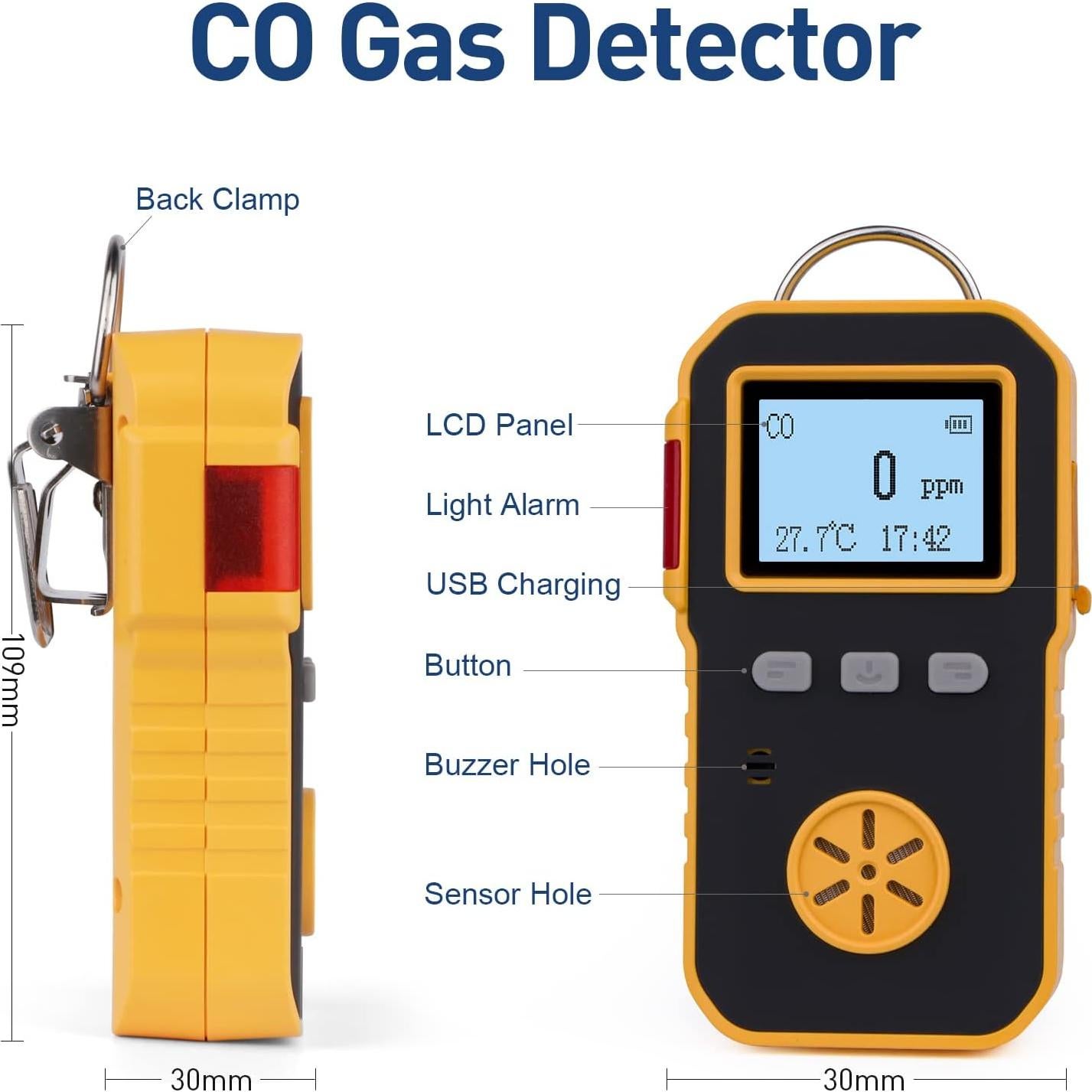 Detector de Gas CO Bosean K-100A Portátil Recargable