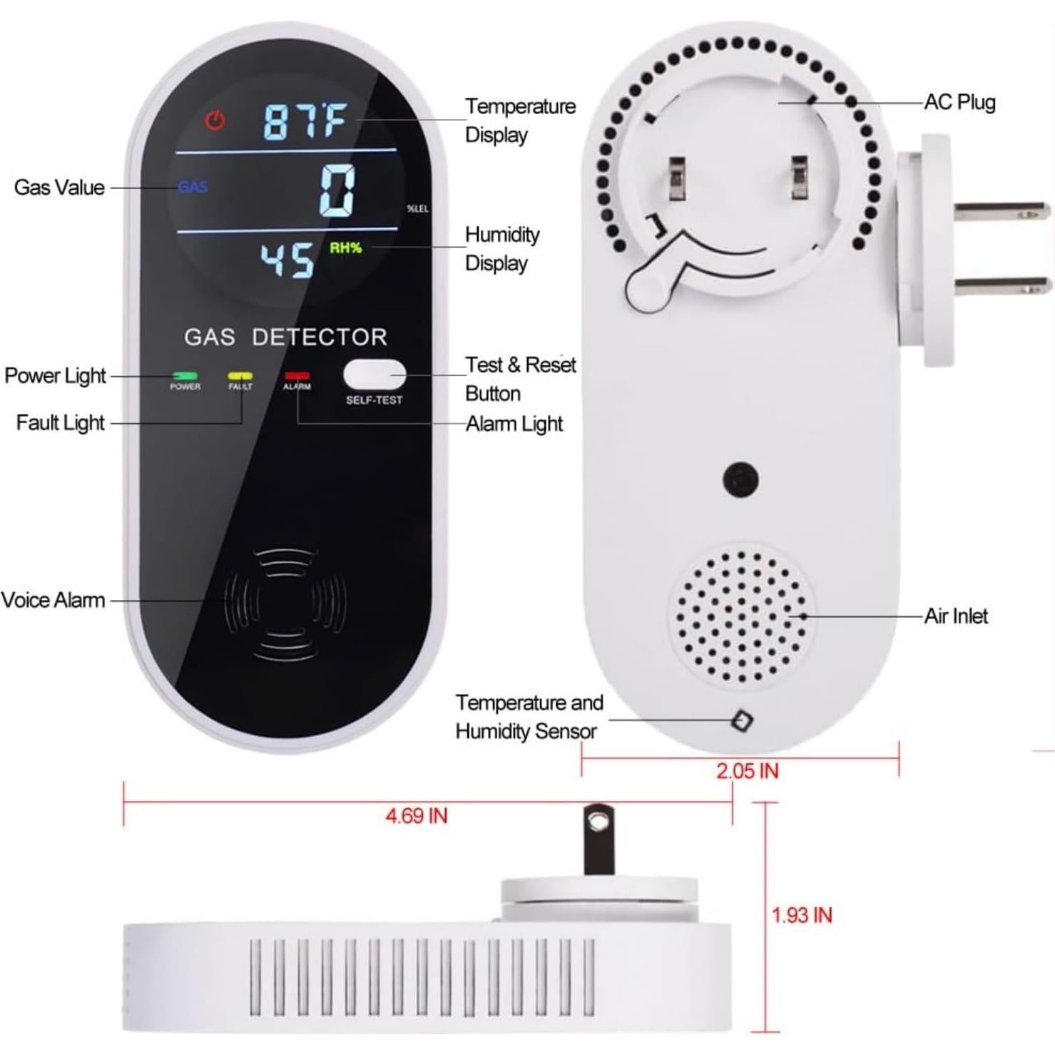 Detector de Gas Natural 3-en-1 CHENGHEM con Pantalla LCD