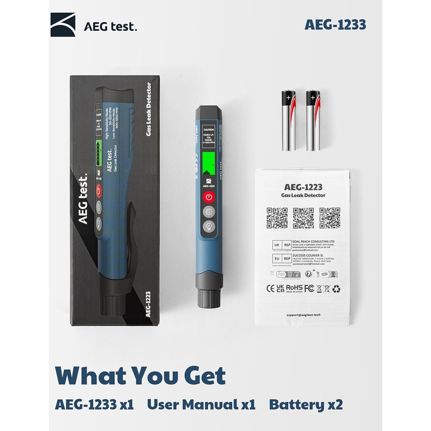 Detector de Fugas de Gas AEG-1223 con Alarma y Luz LED