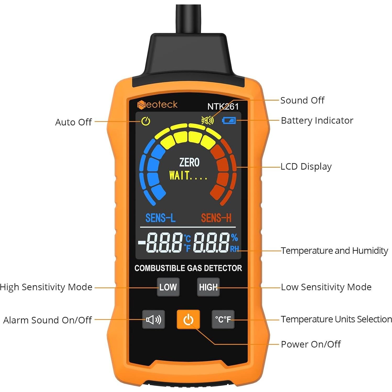 Detector de Fugas de Gas Neoteck NTK261 con Alarma Auditiva