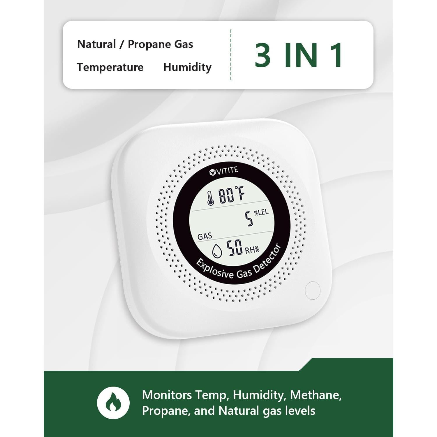 Detector de Gas Natural y Propano VITITE YC302 Pro 3 en 1
