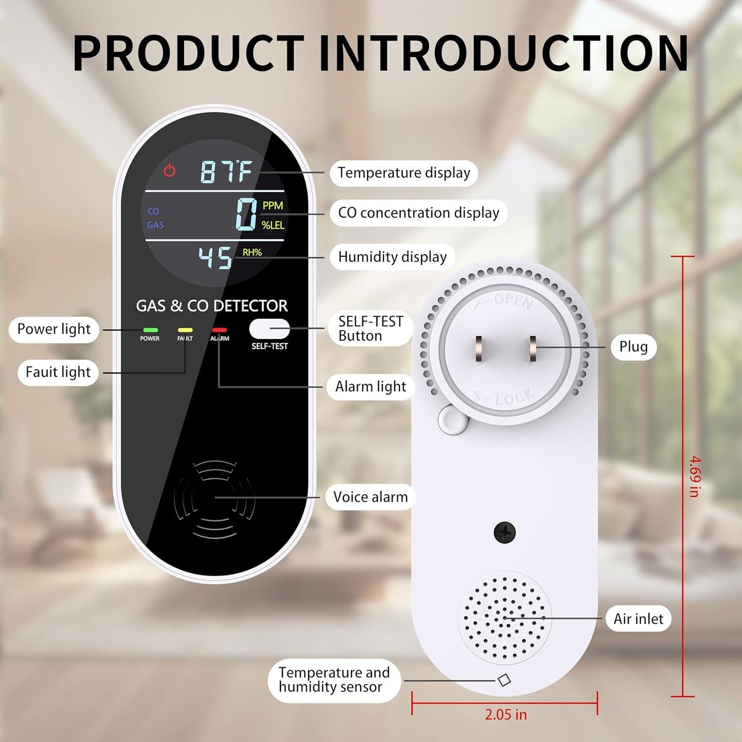 Detector de Gas Natural y Monóxido Sooguard KH158 4 en 1