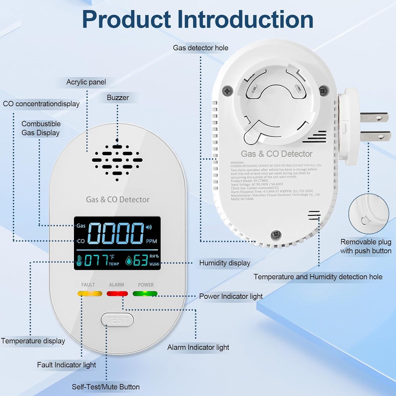 Detector de Fugas de Gas Natural y Monóxido de Carbono Bestechy XY-CTW01